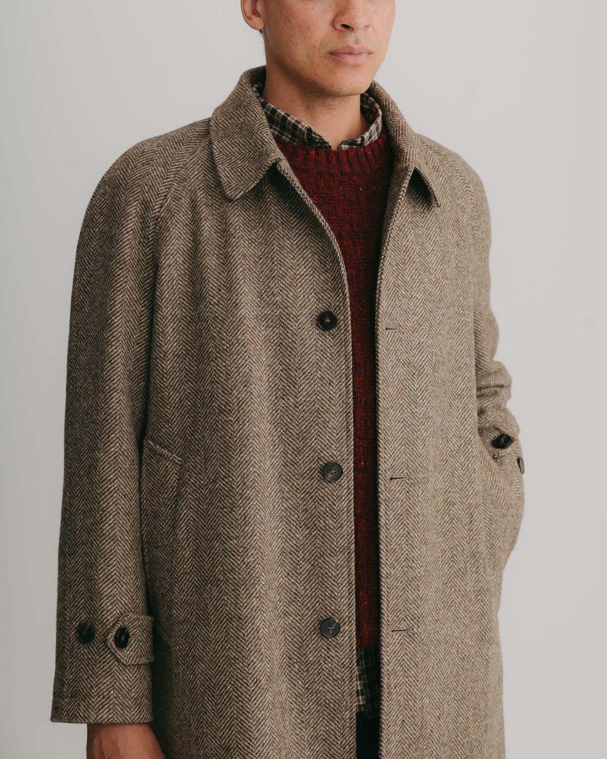 Walnut British Wool Herringbone Overcoat, Coat - SIRPLUS