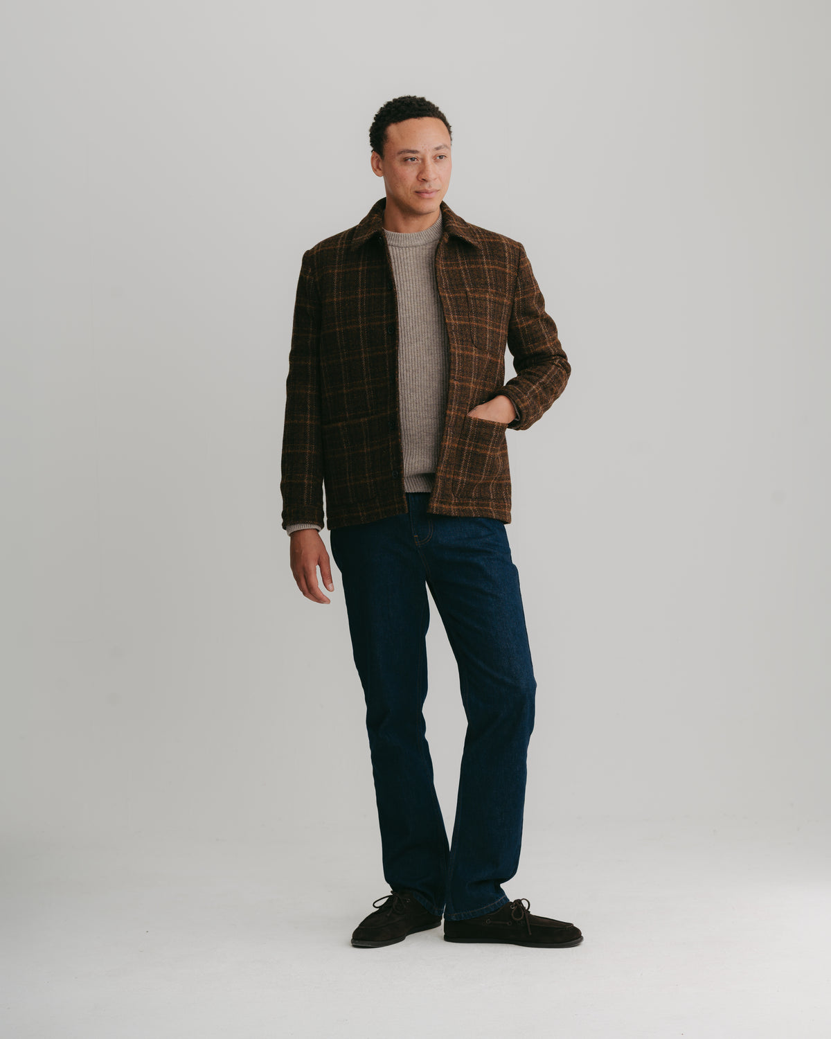 Brown Check Harris Tweed Chore Jacket, Chore Jacket - SIRPLUS