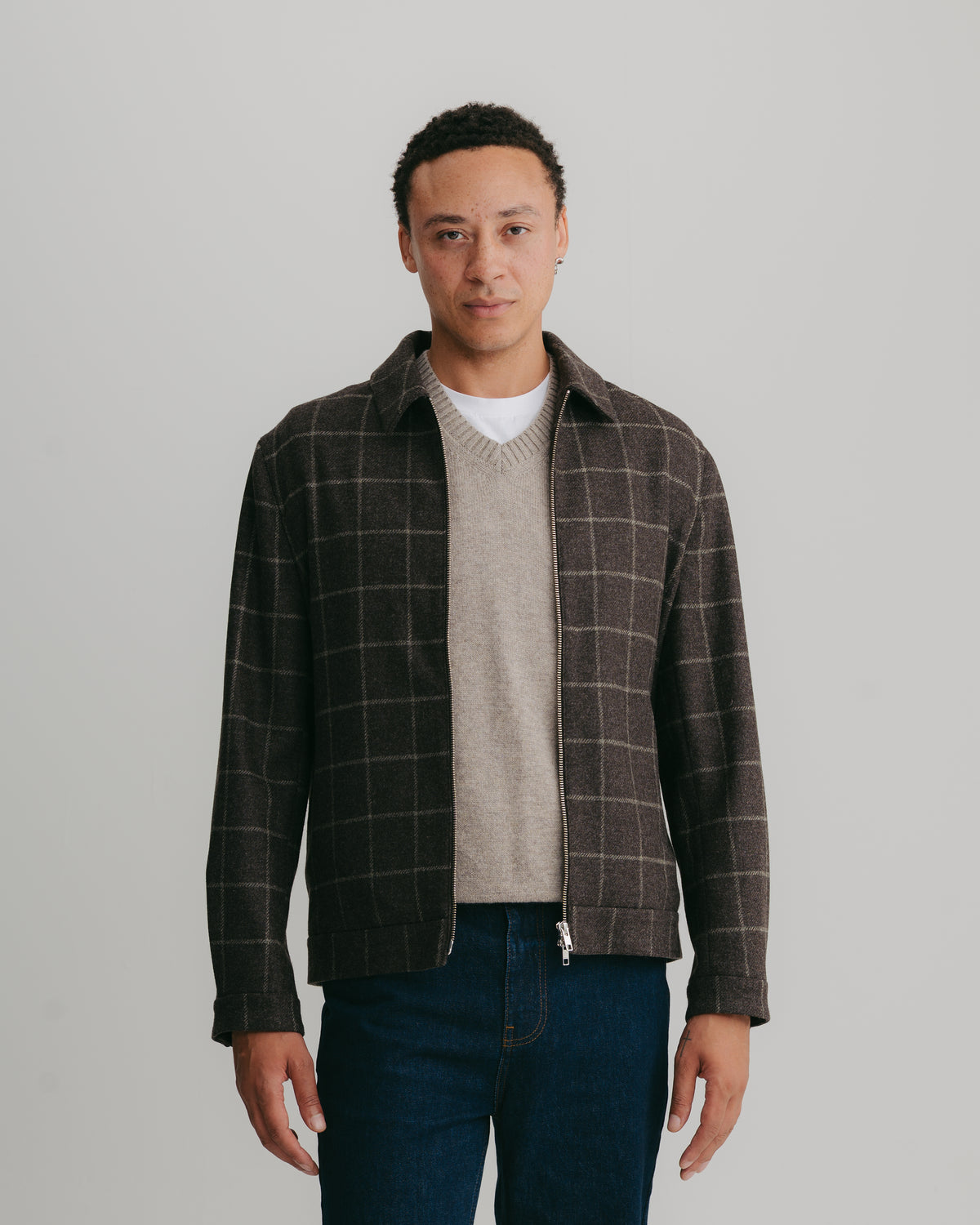 Brown Window Check Zip Jacket, Zip Jacket - SIRPLUS