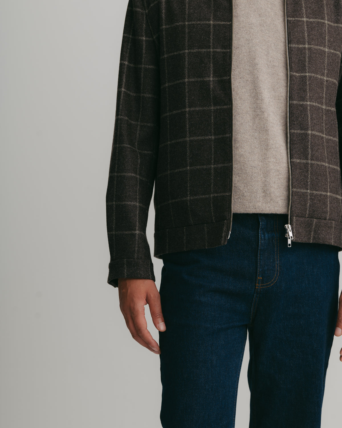 Brown Window Check Zip Jacket, Zip Jacket - SIRPLUS