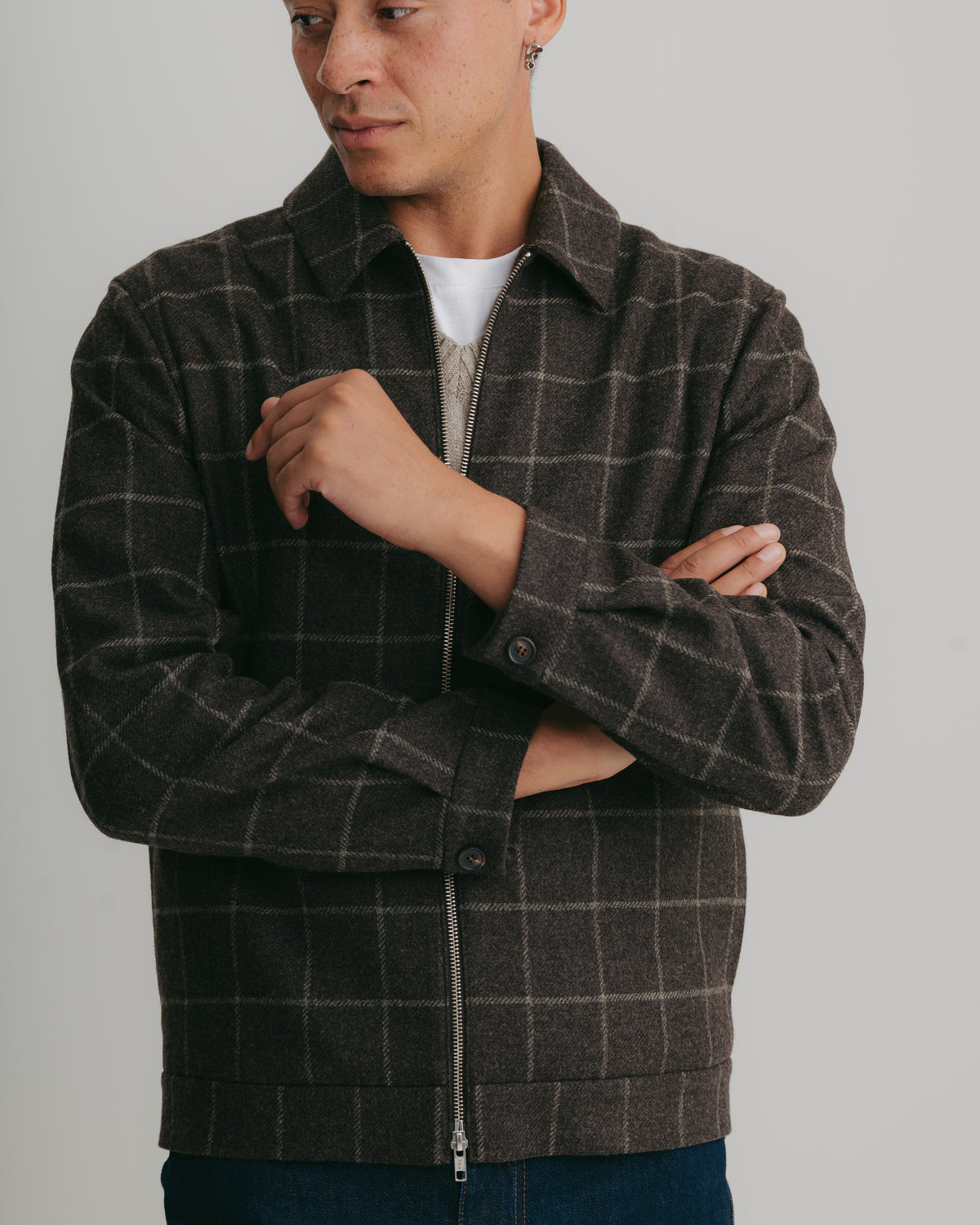 Brown Window Check Zip Jacket, Zip Jacket - SIRPLUS