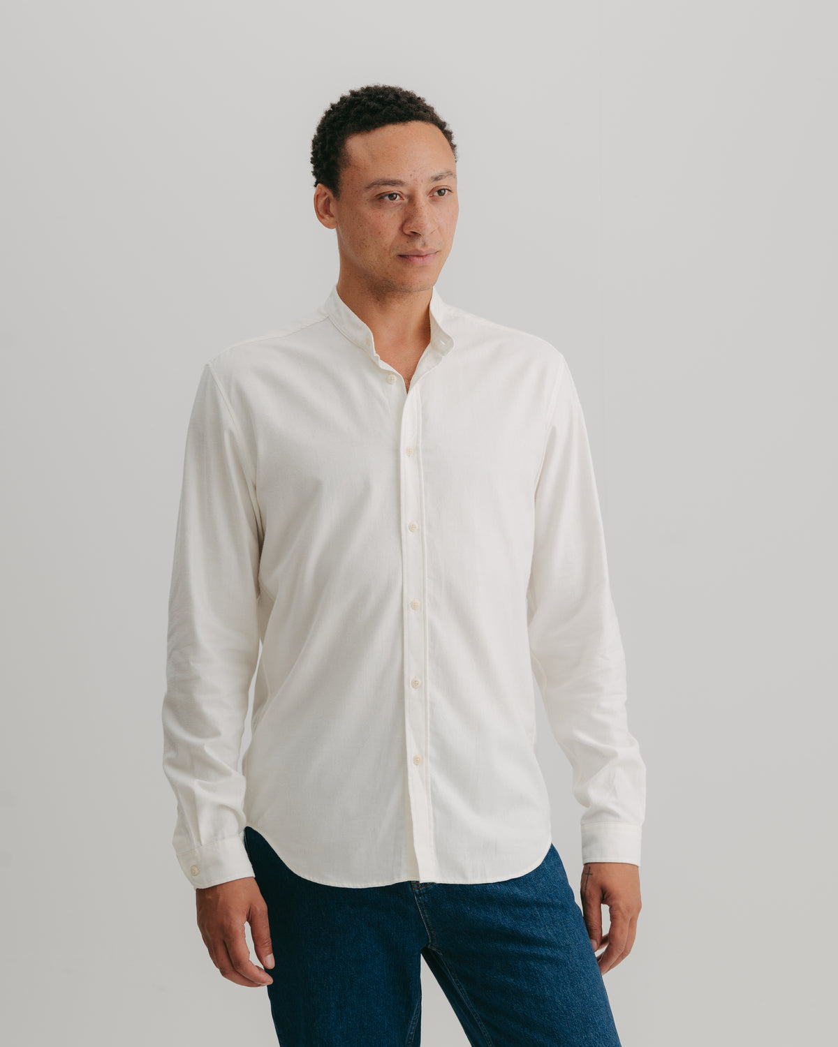 Cream Cotton Cashmere Grandad Shirt, Grandad Shirt - SIRPLUS