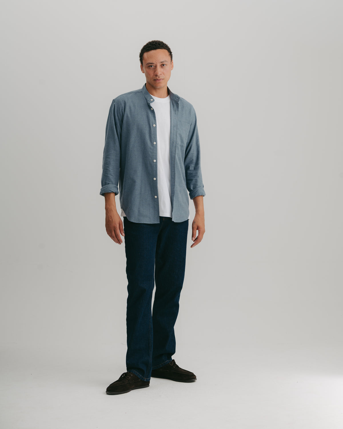 Washed Blue Brushed Cotton Grandad Shirt, Grandad Shirt - SIRPLUS
