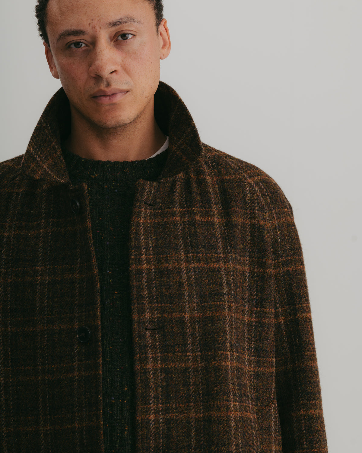 Brown Check Harris Tweed Overcoat, Coat - SIRPLUS