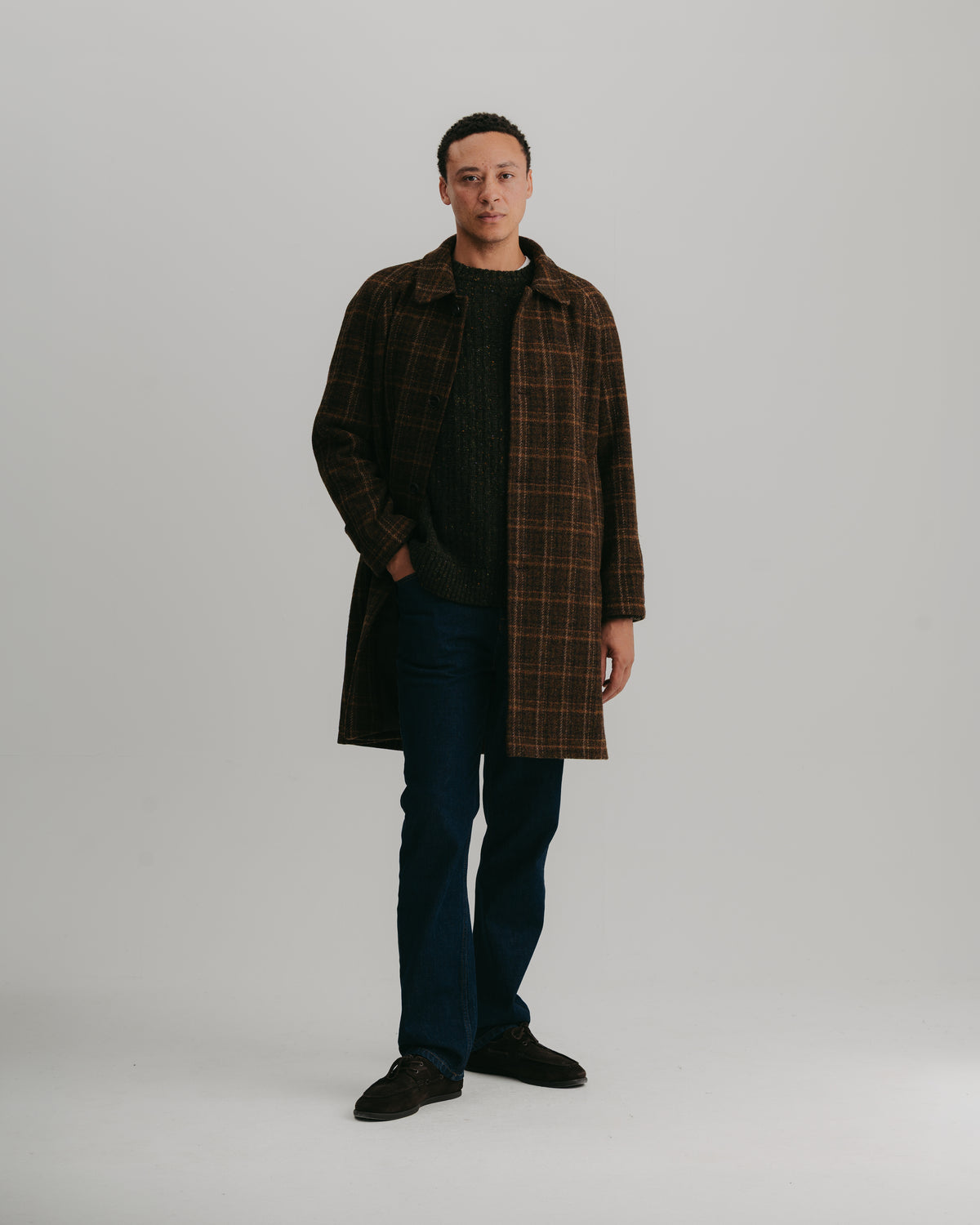 Brown Check Harris Tweed Overcoat, Coat - SIRPLUS