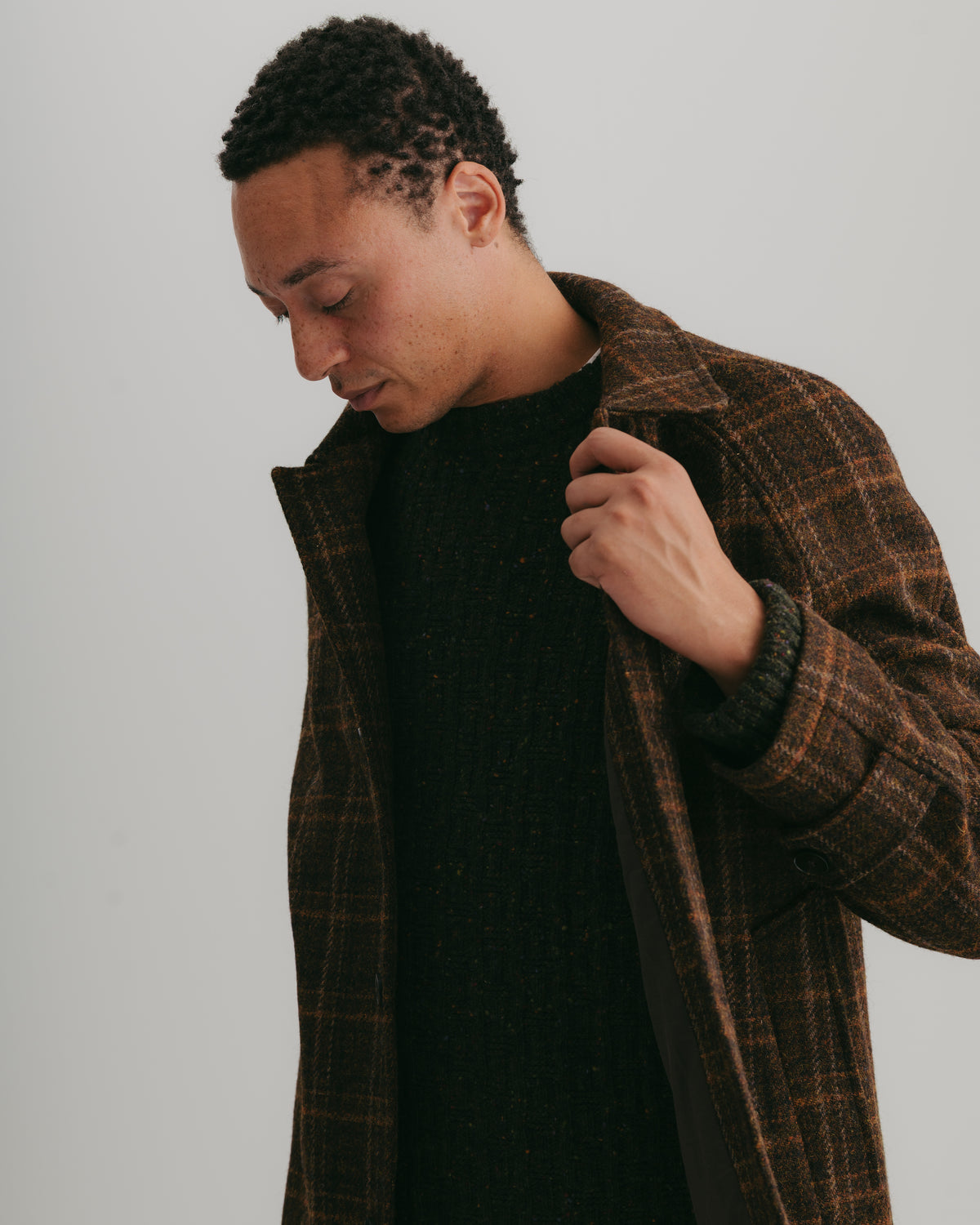 Brown Check Harris Tweed Overcoat, Coat - SIRPLUS