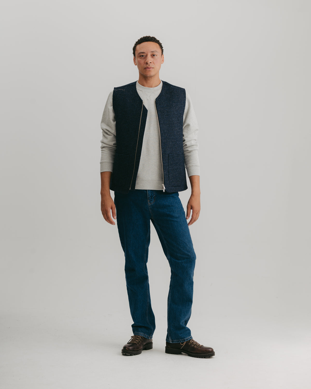 Navy Houndstooth Wool Gilet