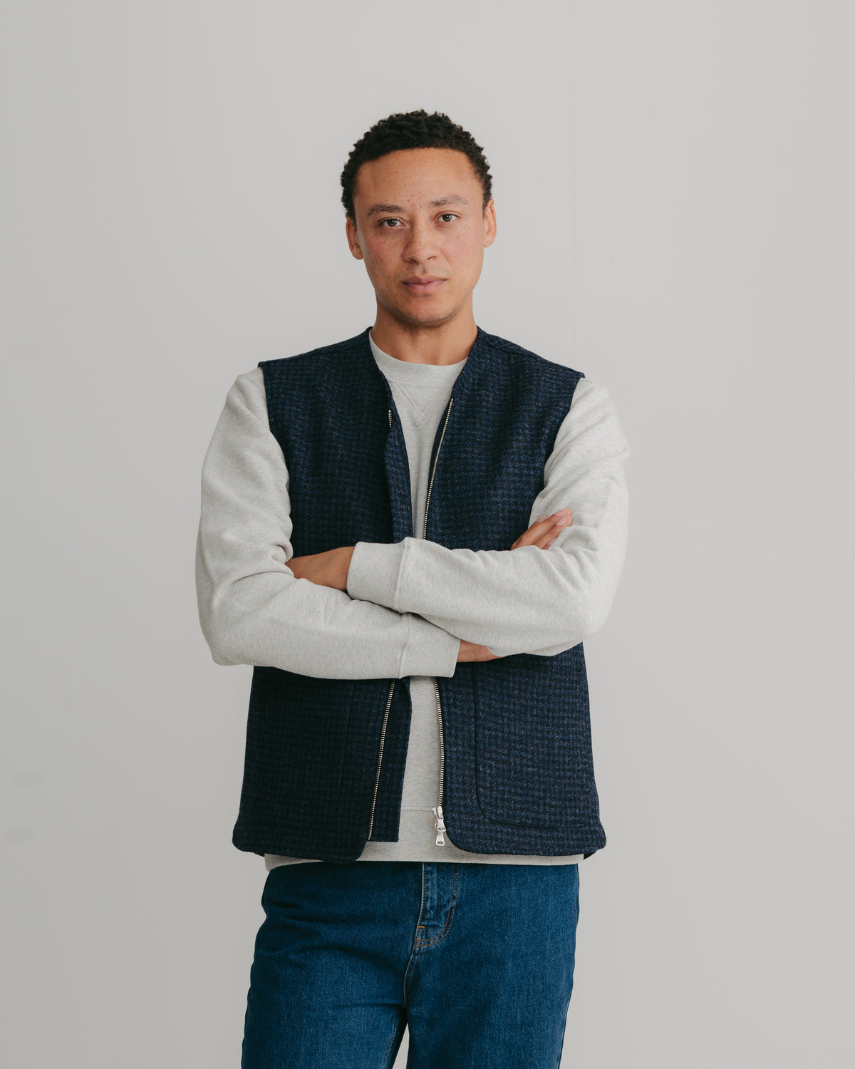 Navy Houndstooth Wool Gilet