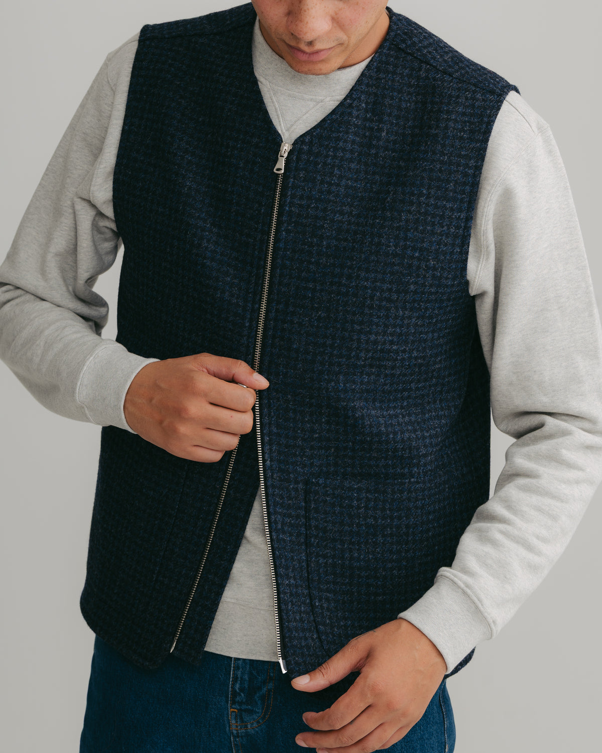 Navy Houndstooth Wool Gilet
