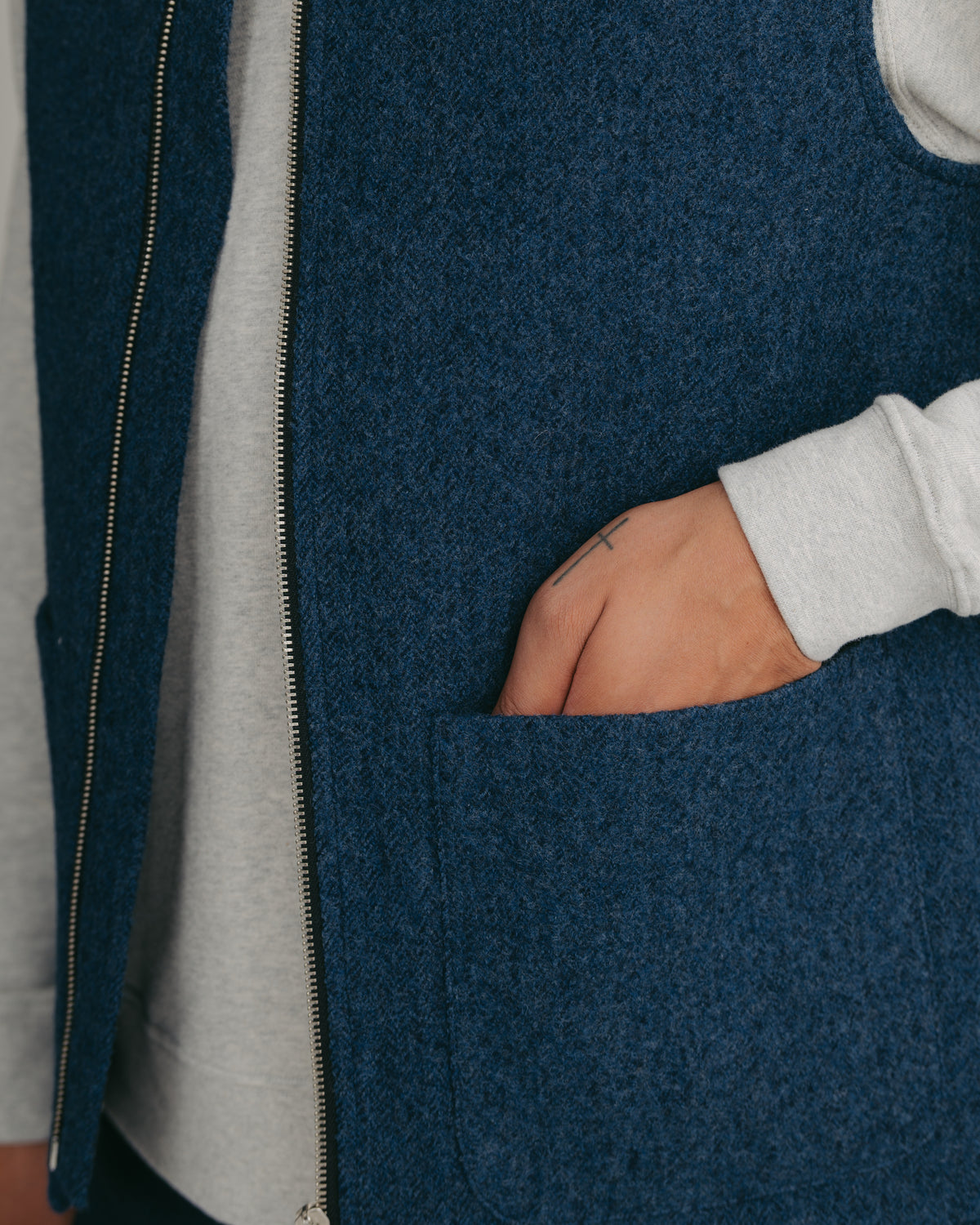 Blue Brushed Herringbone Wool Gilet