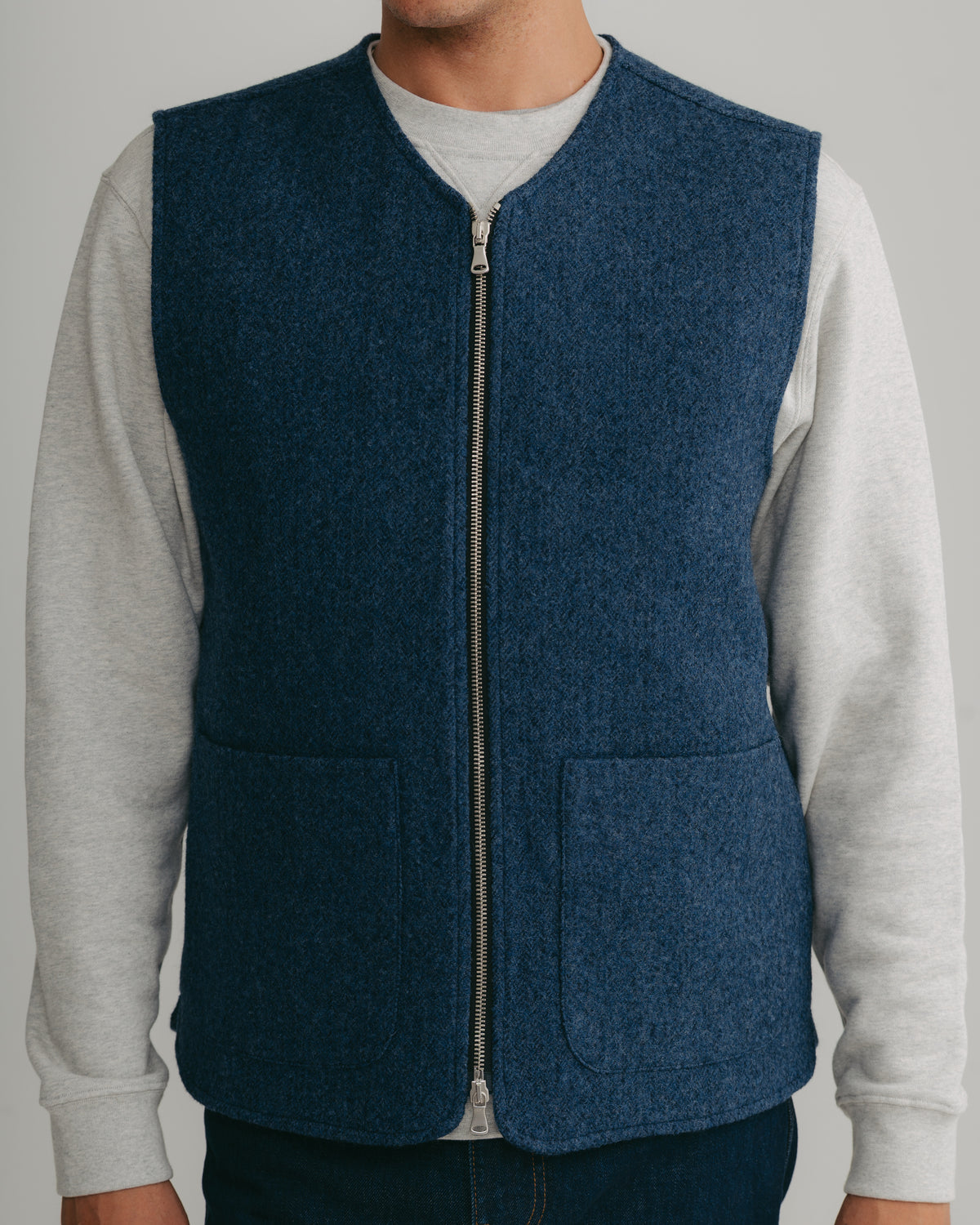 Blue Brushed Herringbone Wool Gilet