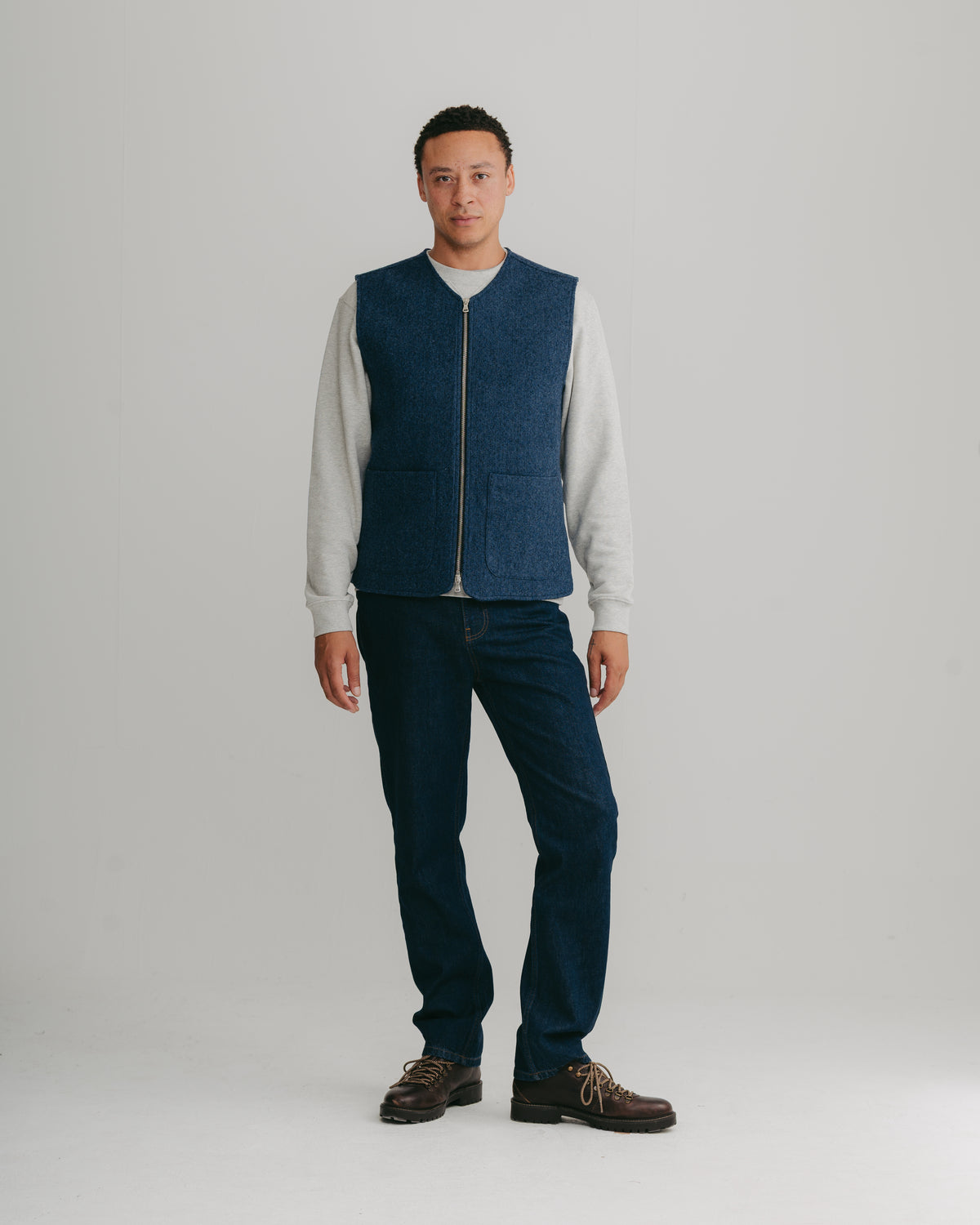 Blue Brushed Herringbone Wool Gilet