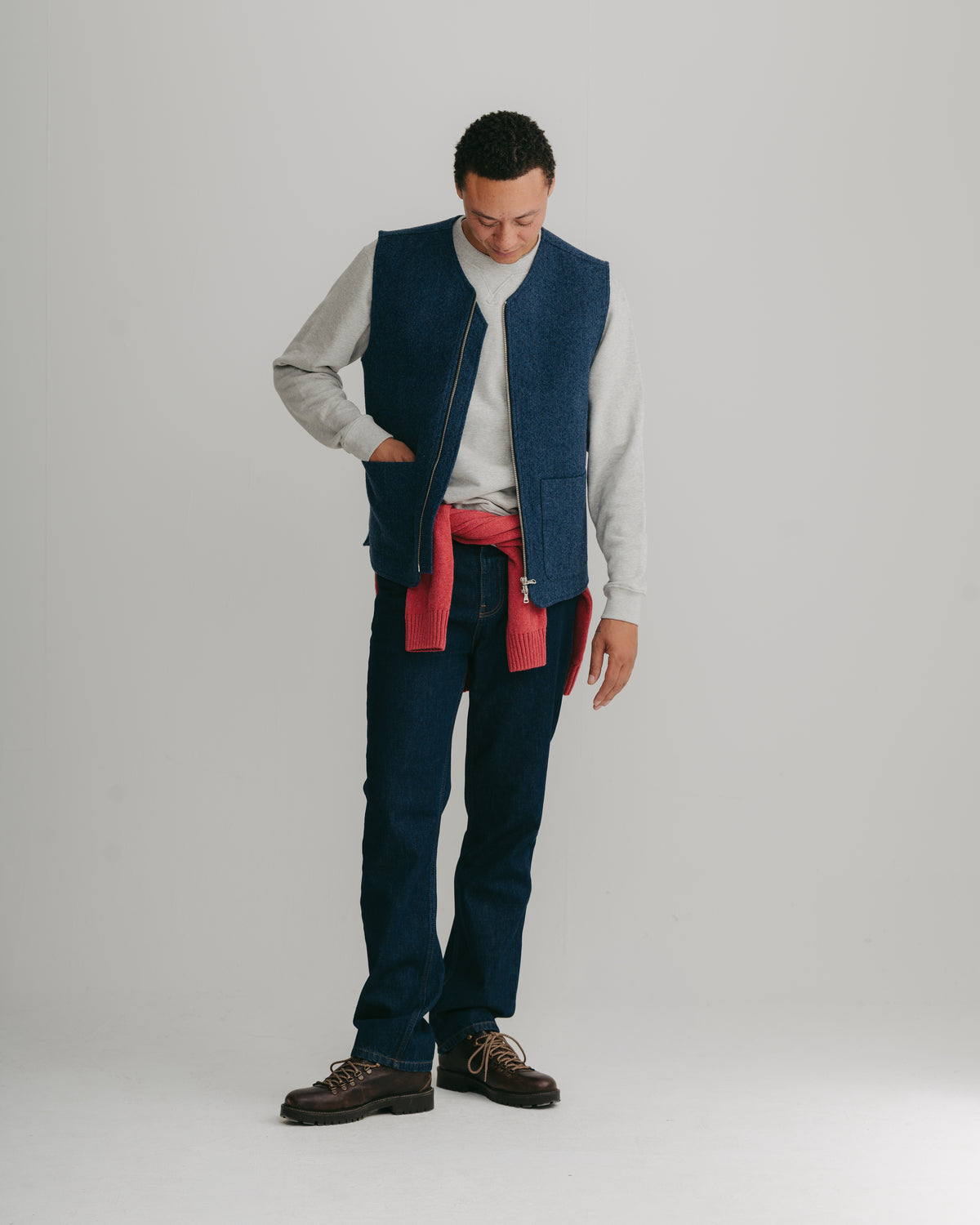 Blue Brushed Herringbone Wool Gilet