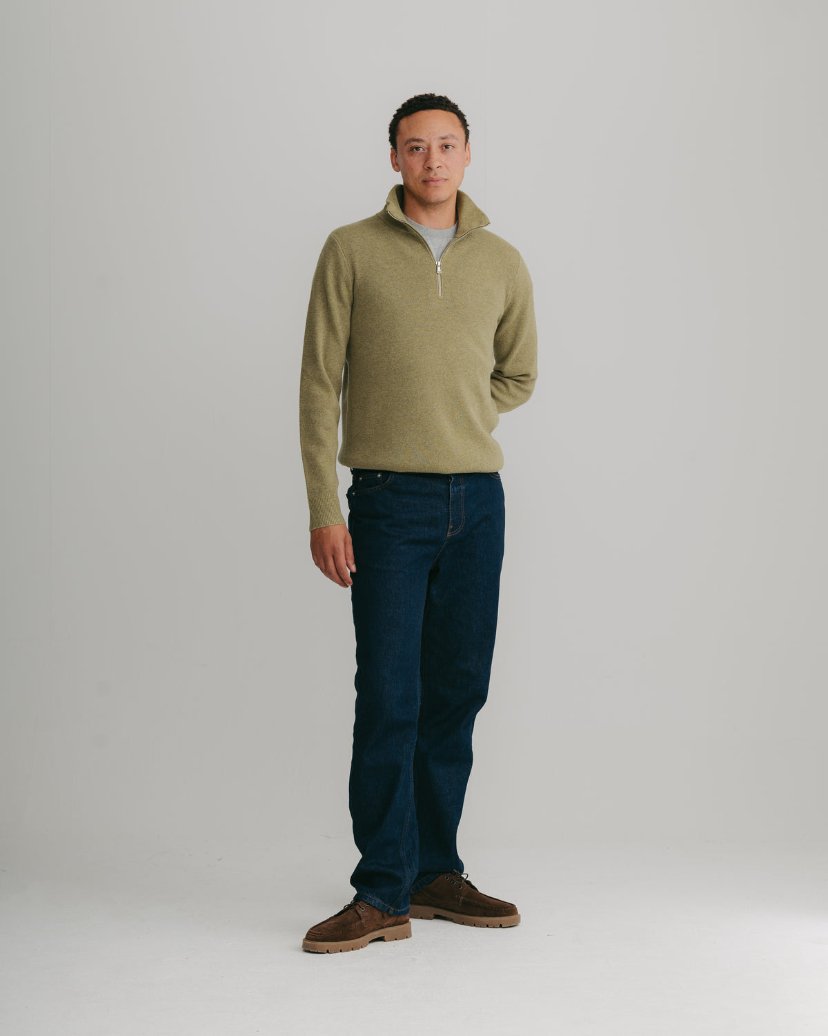 Heather Green Merino Half Zip, Half Zip Jumper - SIRPLUS