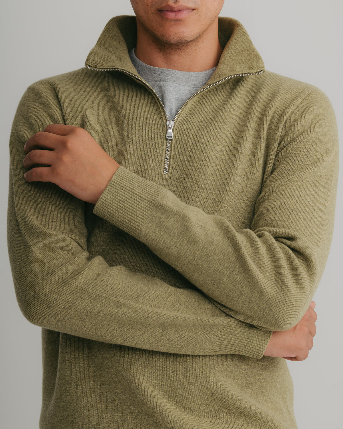 Heather Green Merino Half Zip, Half Zip Jumper - SIRPLUS