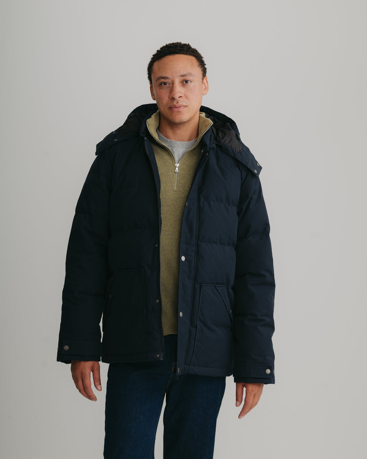 Navy Ventile Cotton Down Jacket, Puffer Jacket - SIRPLUS