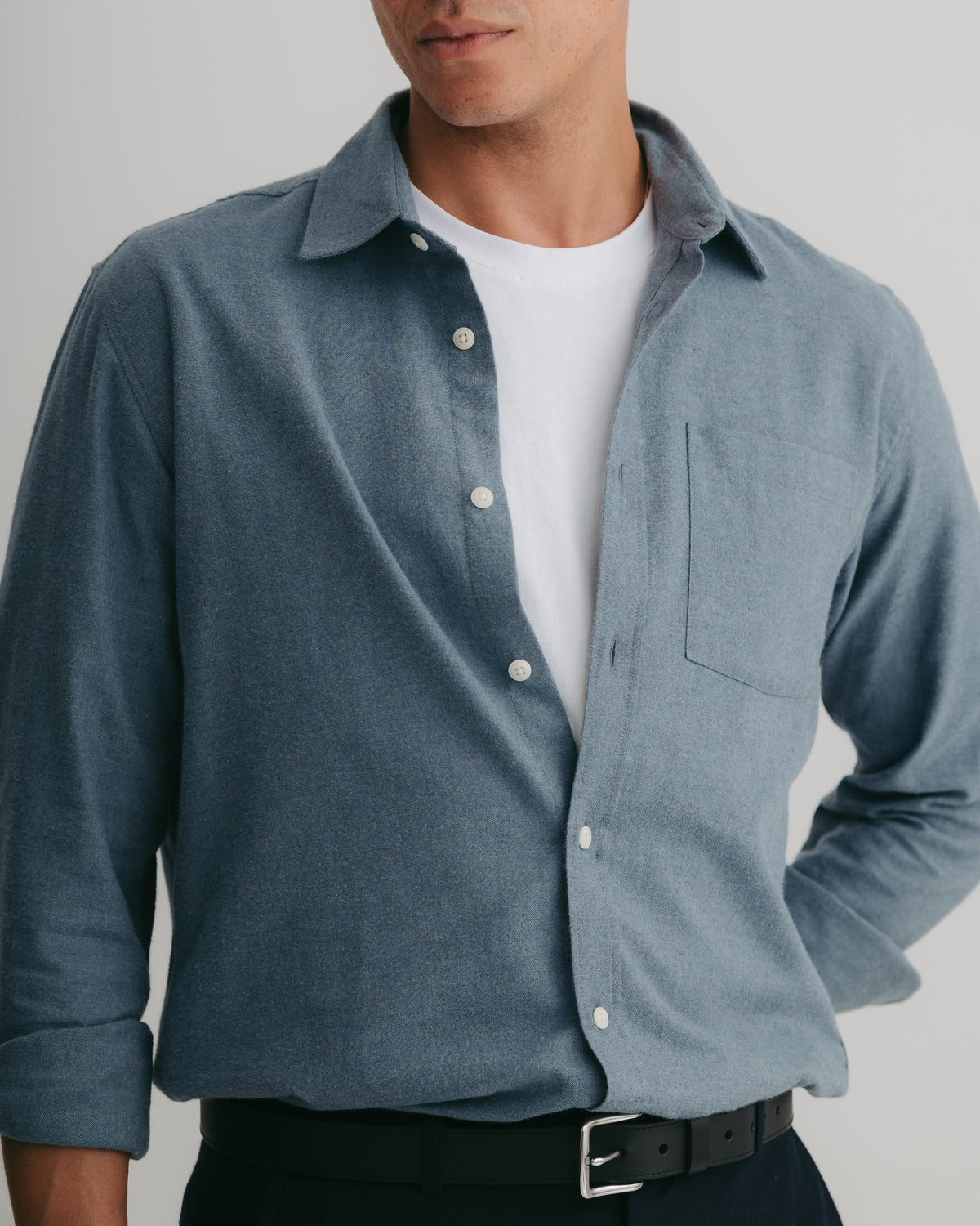 Washed Blue Brushed Cotton Shirt, Collar Shirt - SIRPLUS