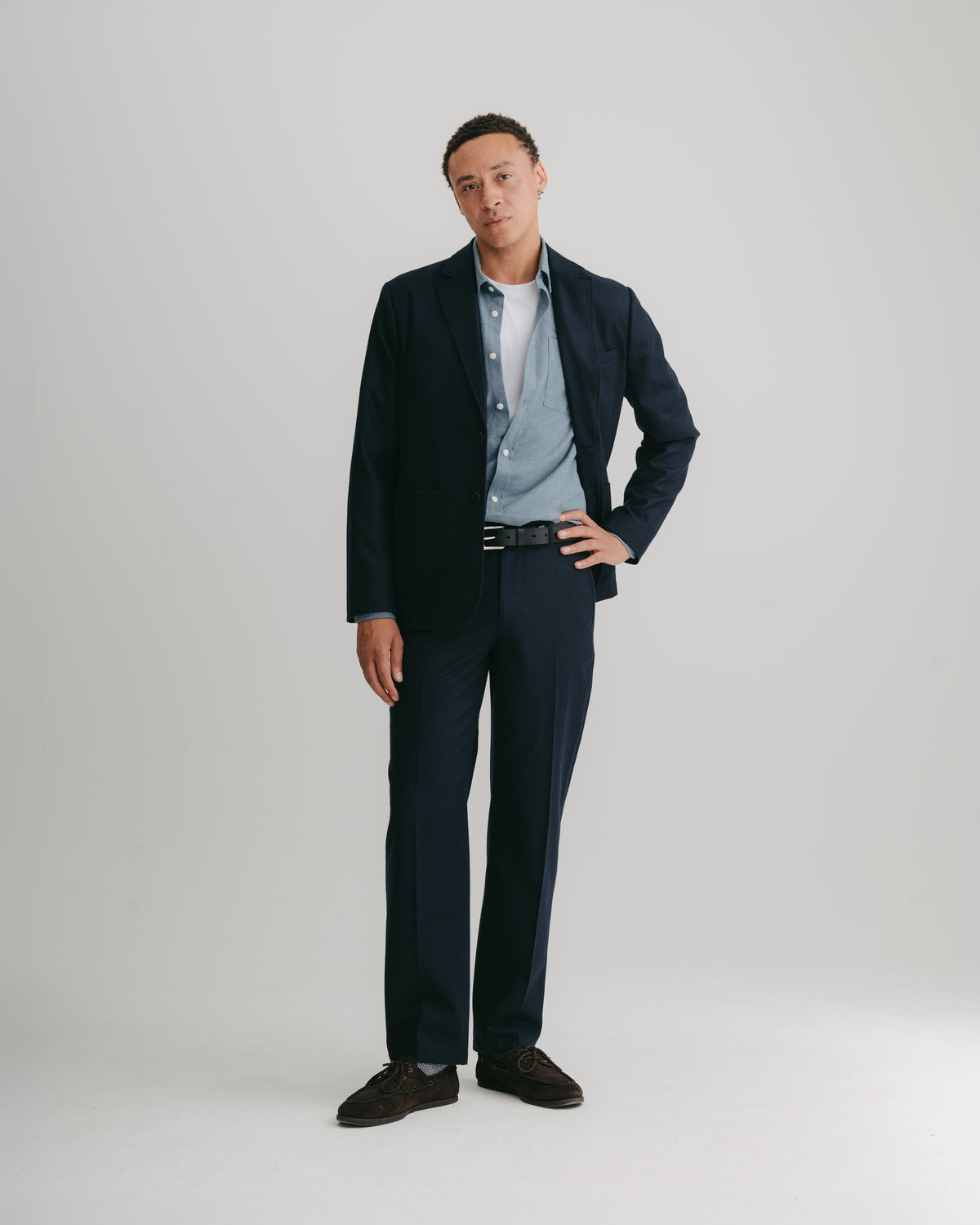 Ink Wool Cashmere Flannel Trousers, Casual Trousers - SIRPLUS