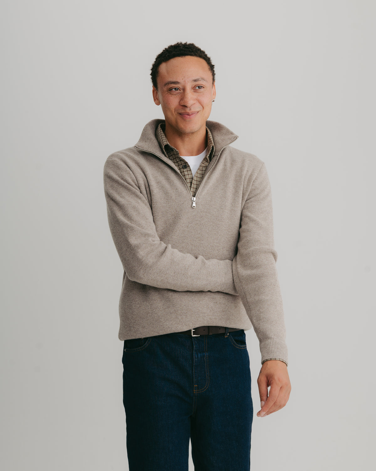 Mushroom Merino Half Zip Jumper