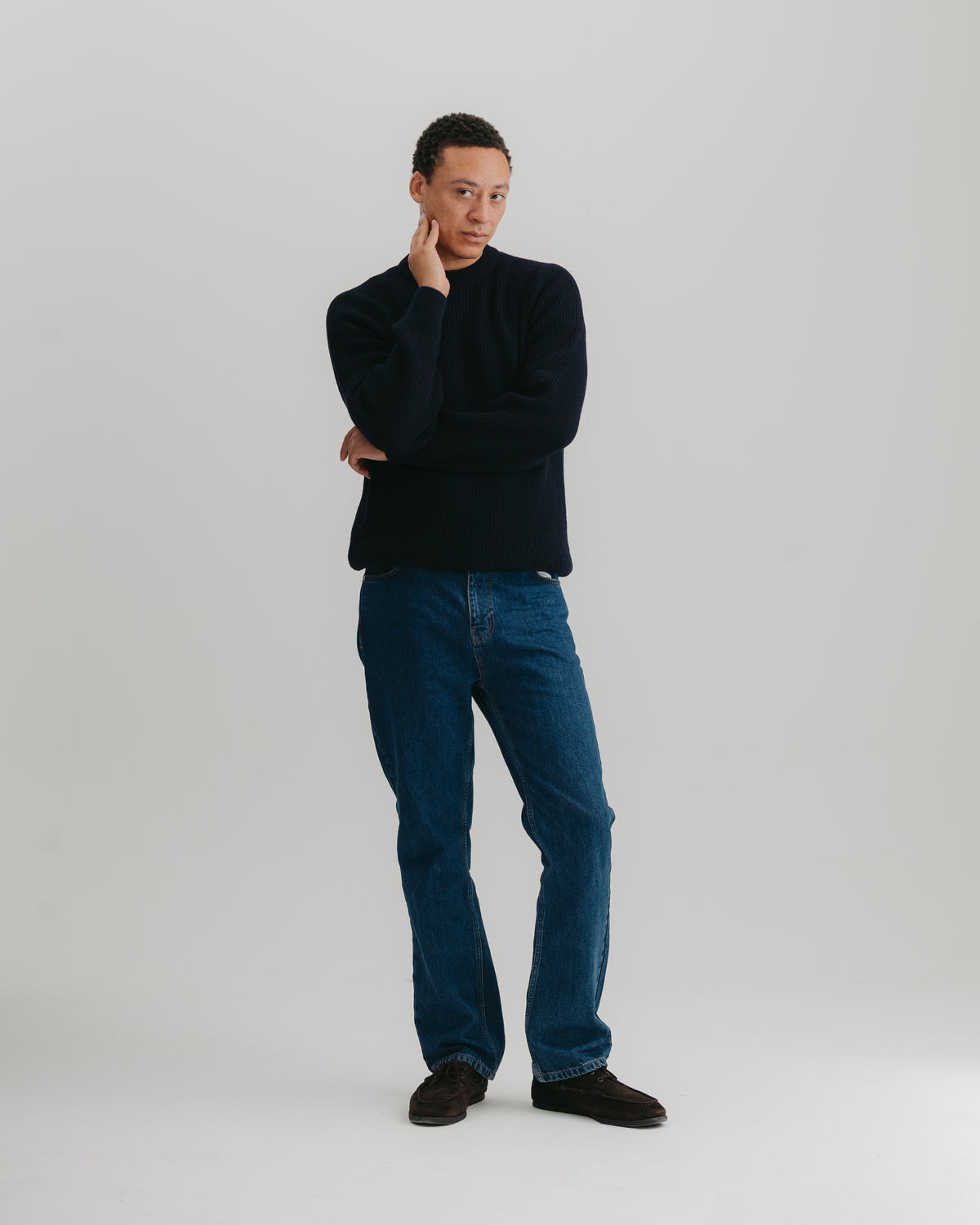 Navy Lambswool Fisherman Jumper, Crew Neck Jumper - SIRPLUS