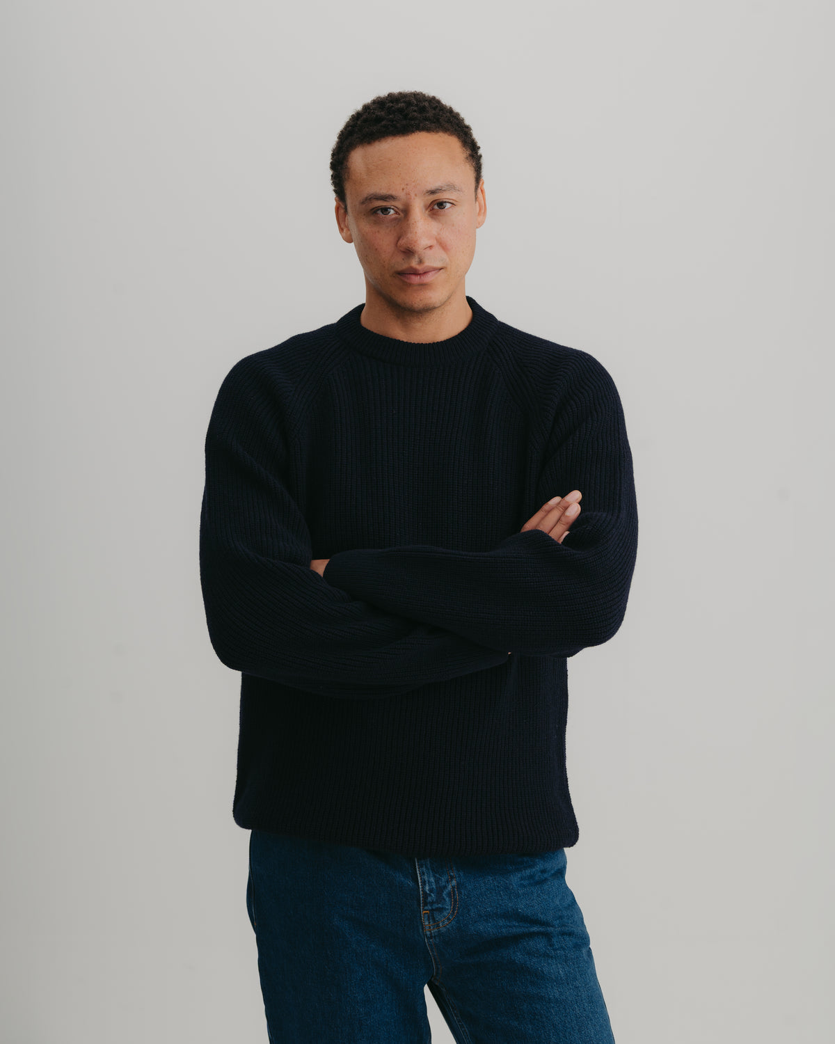Navy Lambswool Fisherman Jumper, Crew Neck Jumper - SIRPLUS