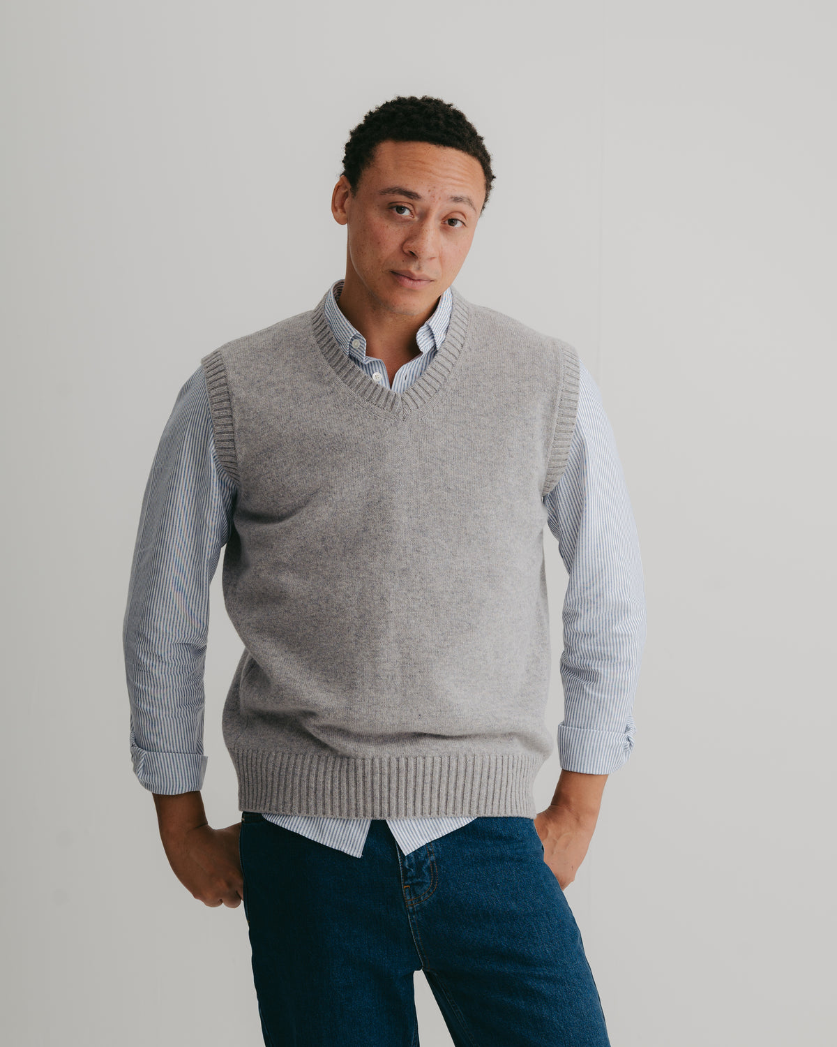 Grey Mist Fine Lambswool Vest