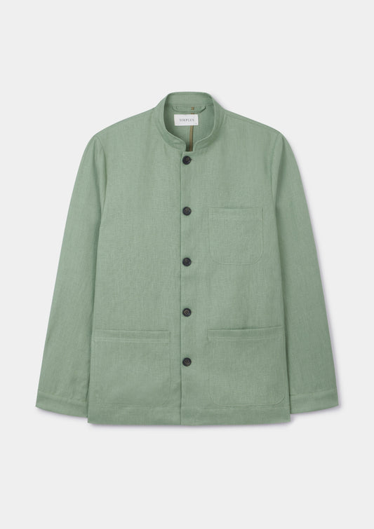 Ash Green Linen Casual Nehru Jacket, Nehru Jacket - SIRPLUS