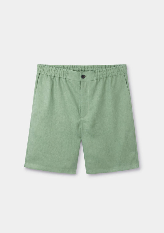 Ash Green Linen Drawstring Shorts, Shorts - SIRPLUS