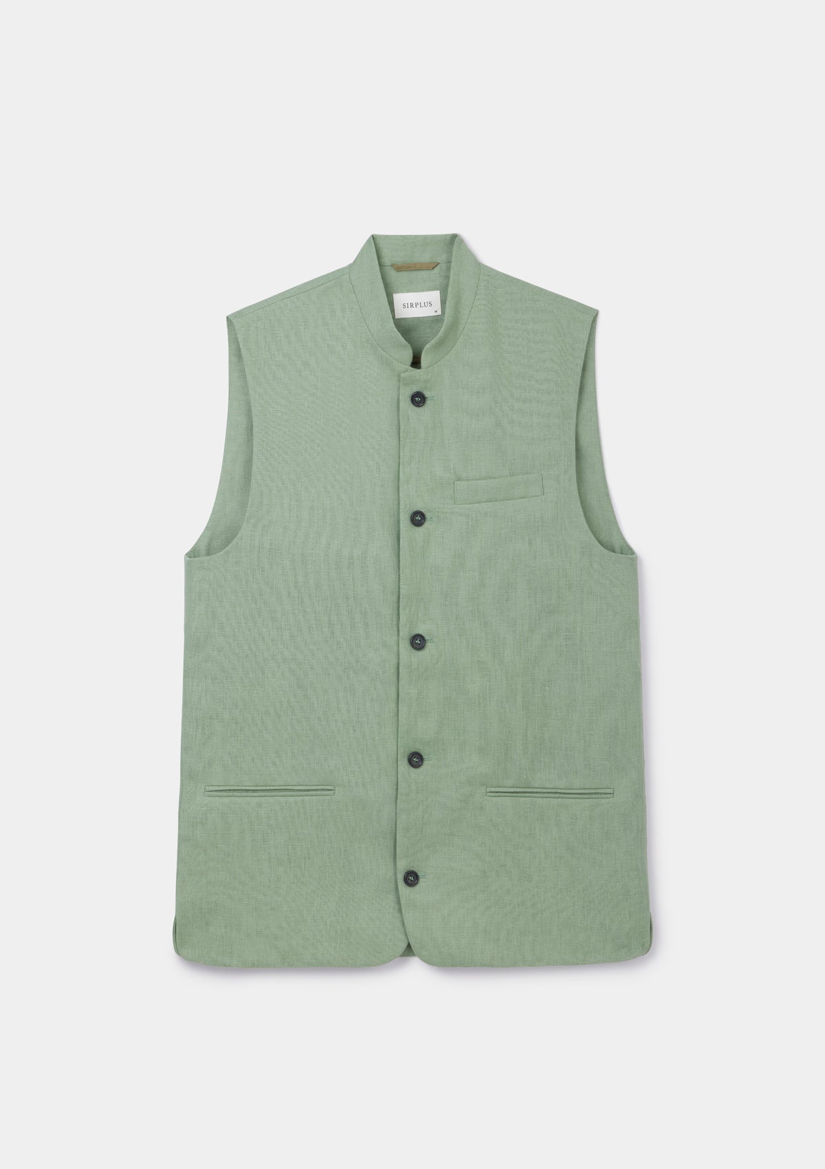 Ash Green Linen Nehru Waistcoat, Nehru Waistcoat - SIRPLUS