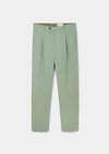 Ash Green Linen Pleated Trousers, Pleated Trousers - SIRPLUS