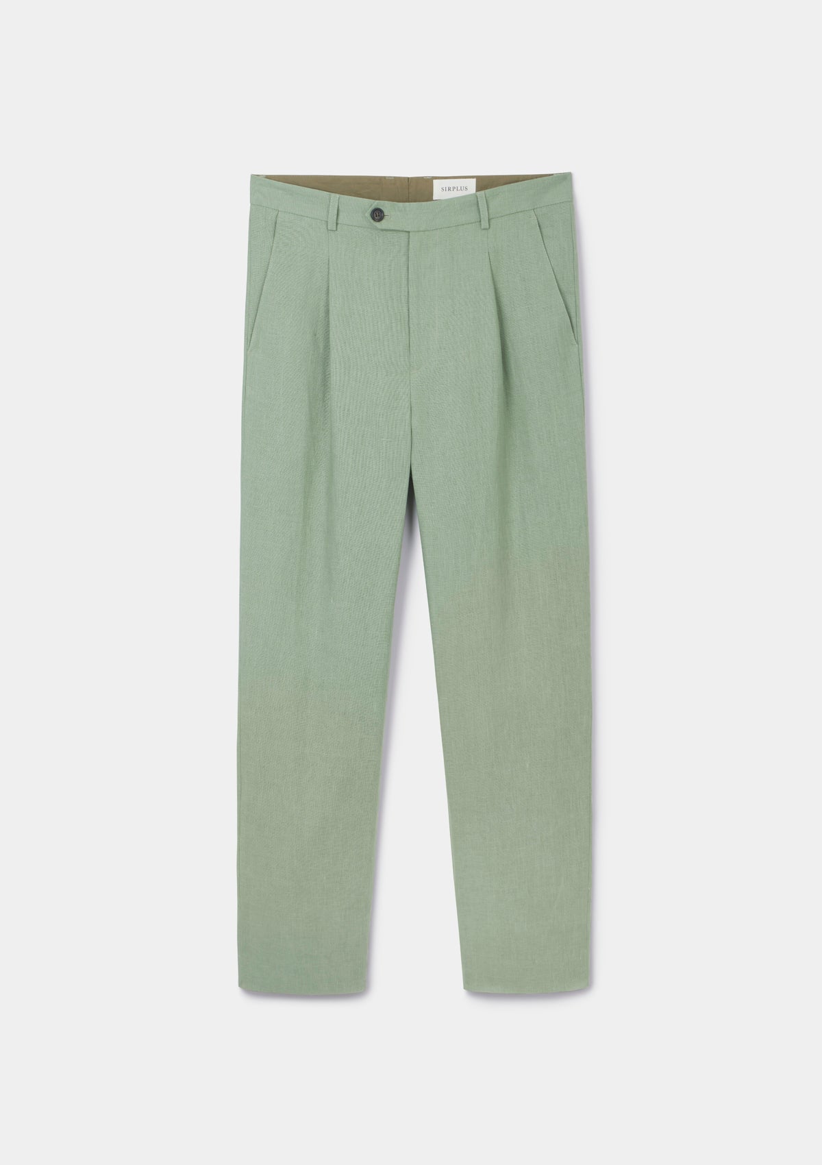 Ash Green Linen Pleated Trousers, Pleated Trousers - SIRPLUS