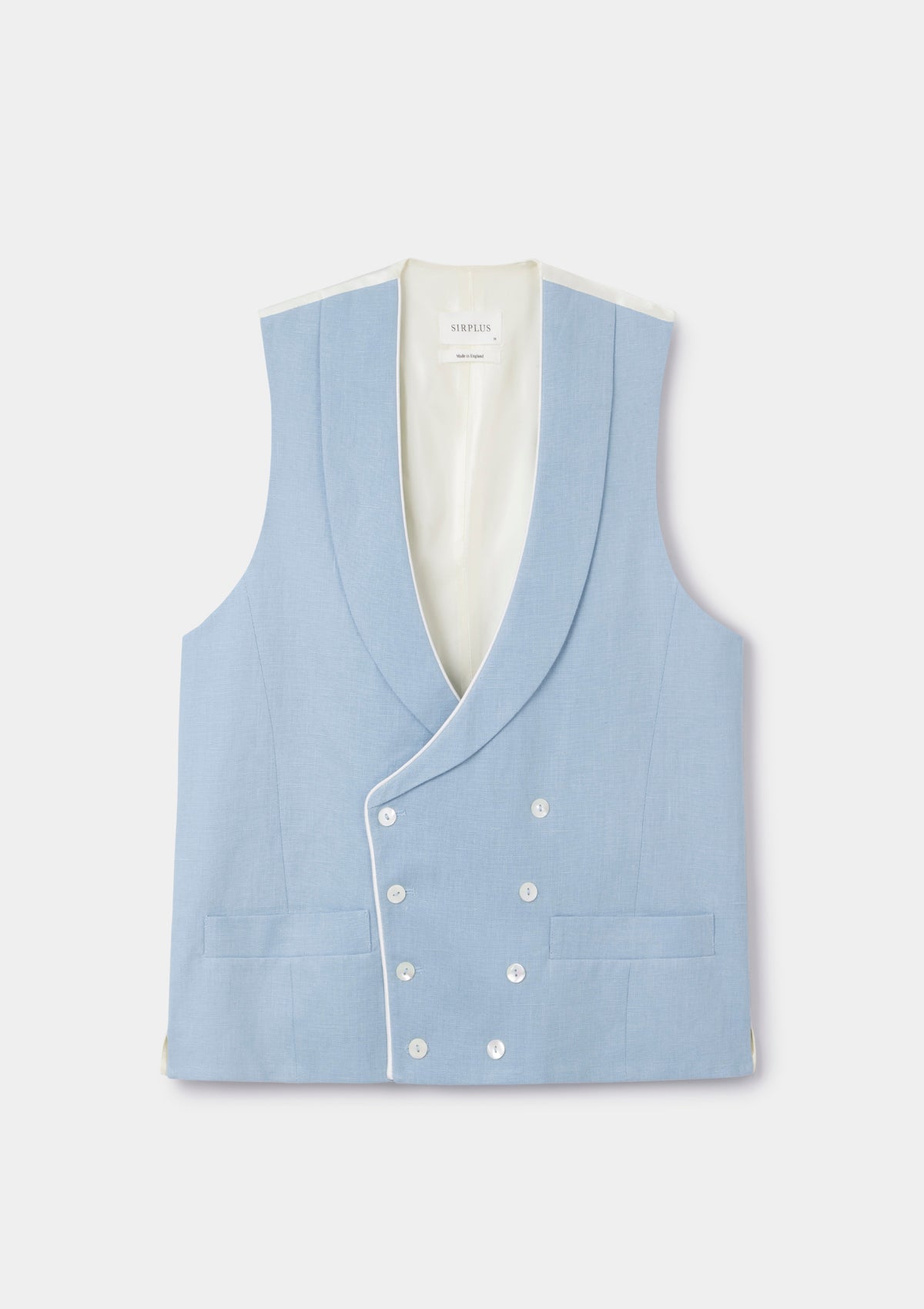 Ash Blue Shawl Lapel Double-Breasted Waistcoat, Double Breasted Waistcoat - SIRPLUS