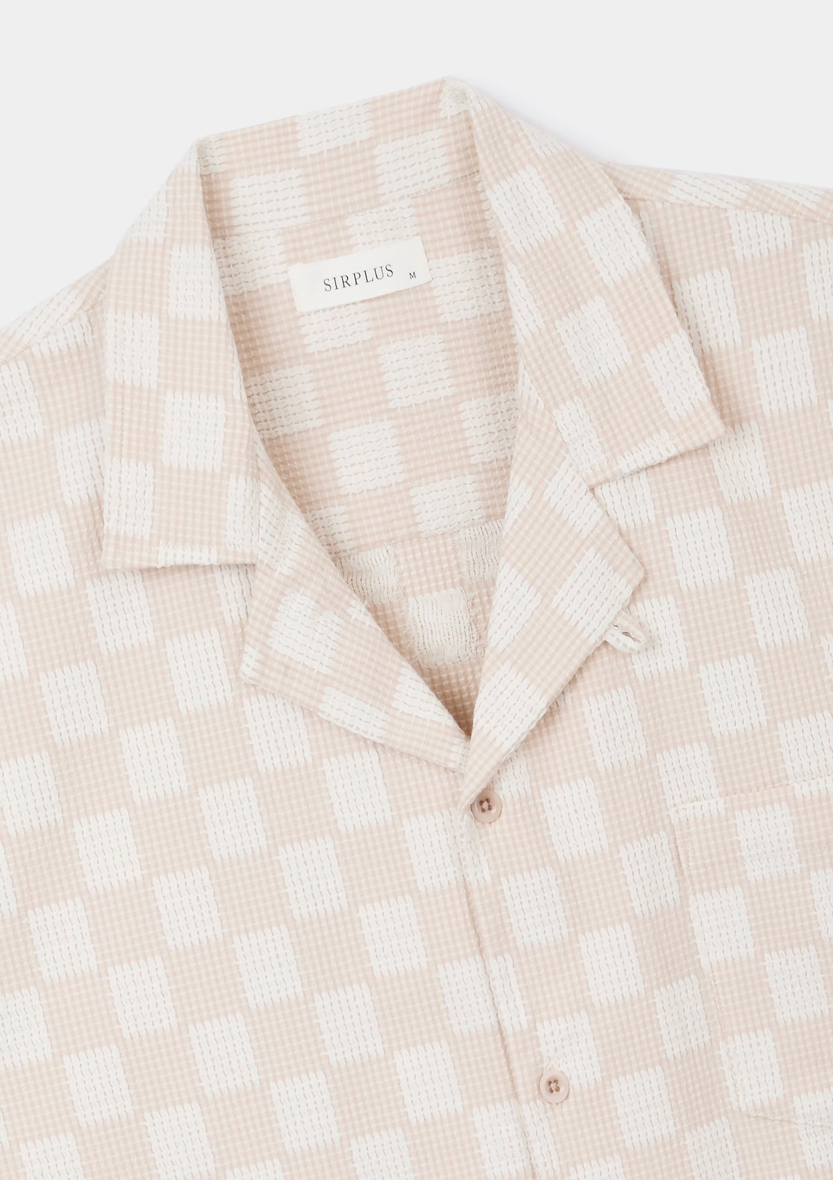 Beige Yarn Check Cuban Shirt, Cuban Shirt - SIRPLUS