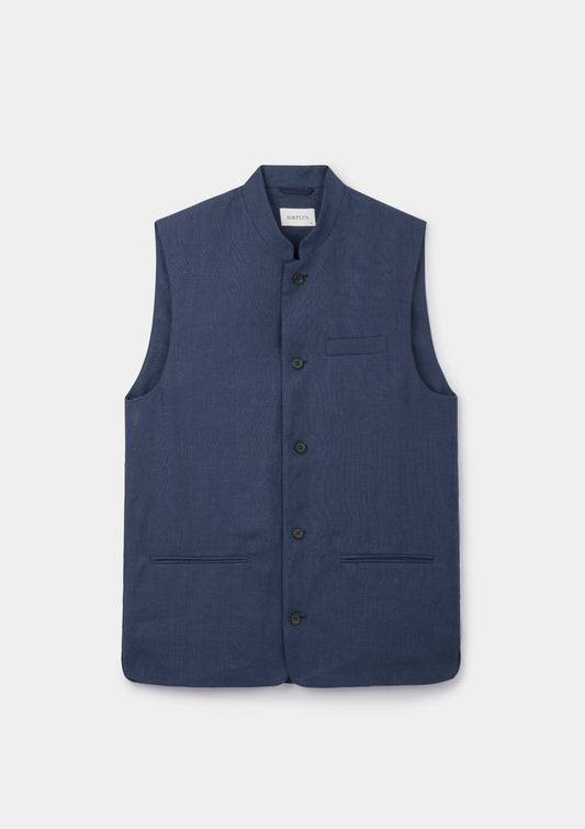 Blue Nights Linen Nehru Waistcoat, Nehru Waistcoat - SIRPLUS