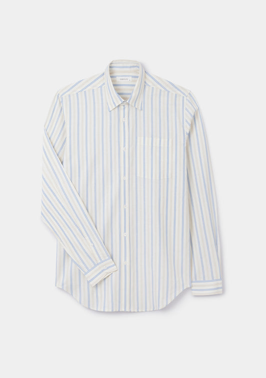 Sand & Blue Cotton Linen Stripe Shirt, Collar Shirt - SIRPLUS