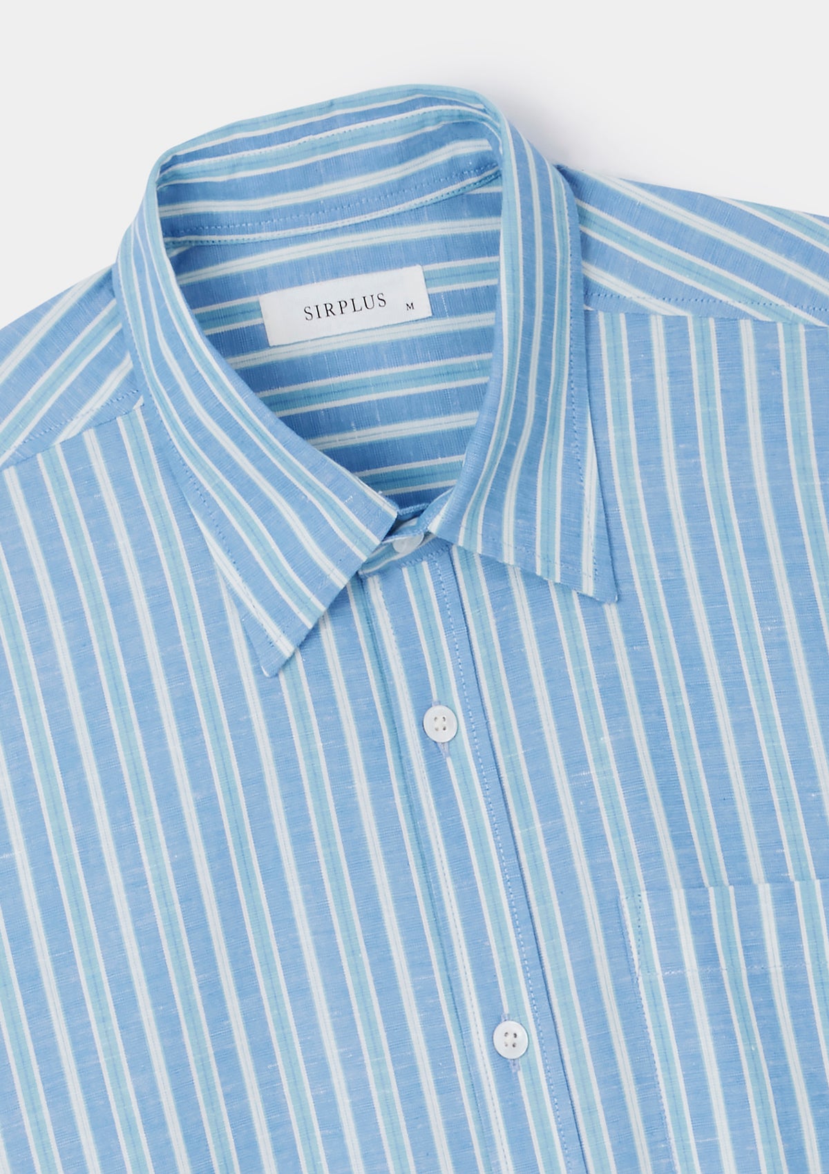 Blue & Green Cotton Linen Stripe Shirt, Collar Shirt - SIRPLUS