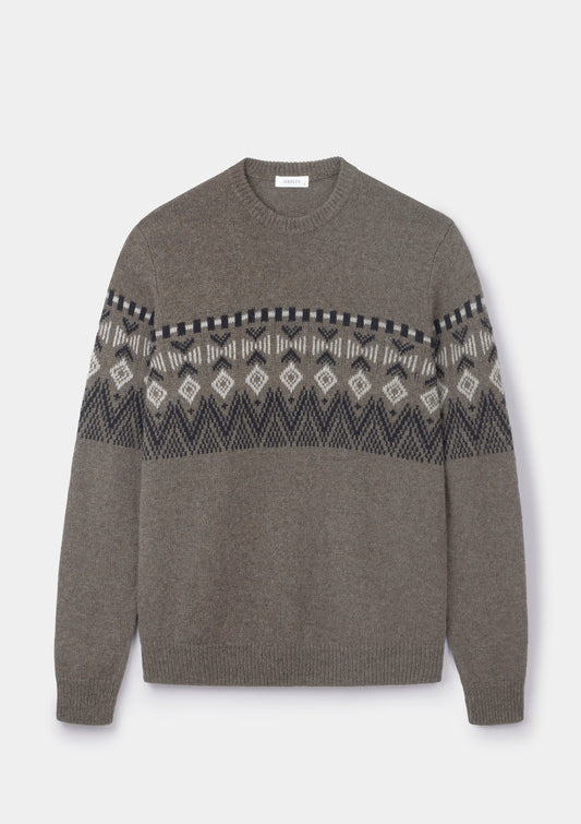 Brown Icelandic Style Crew Neck Jumper