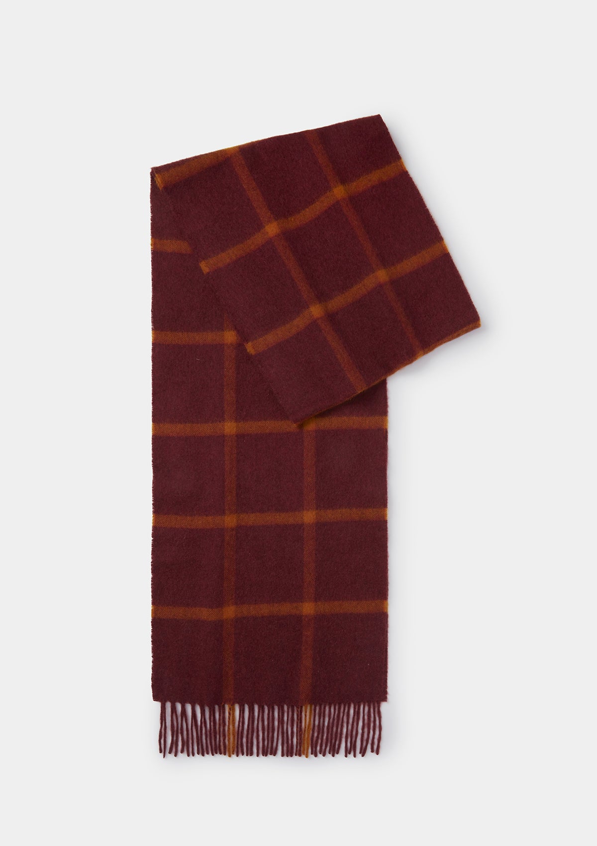 Burgundy Windowpane Check Cashmere Scarf