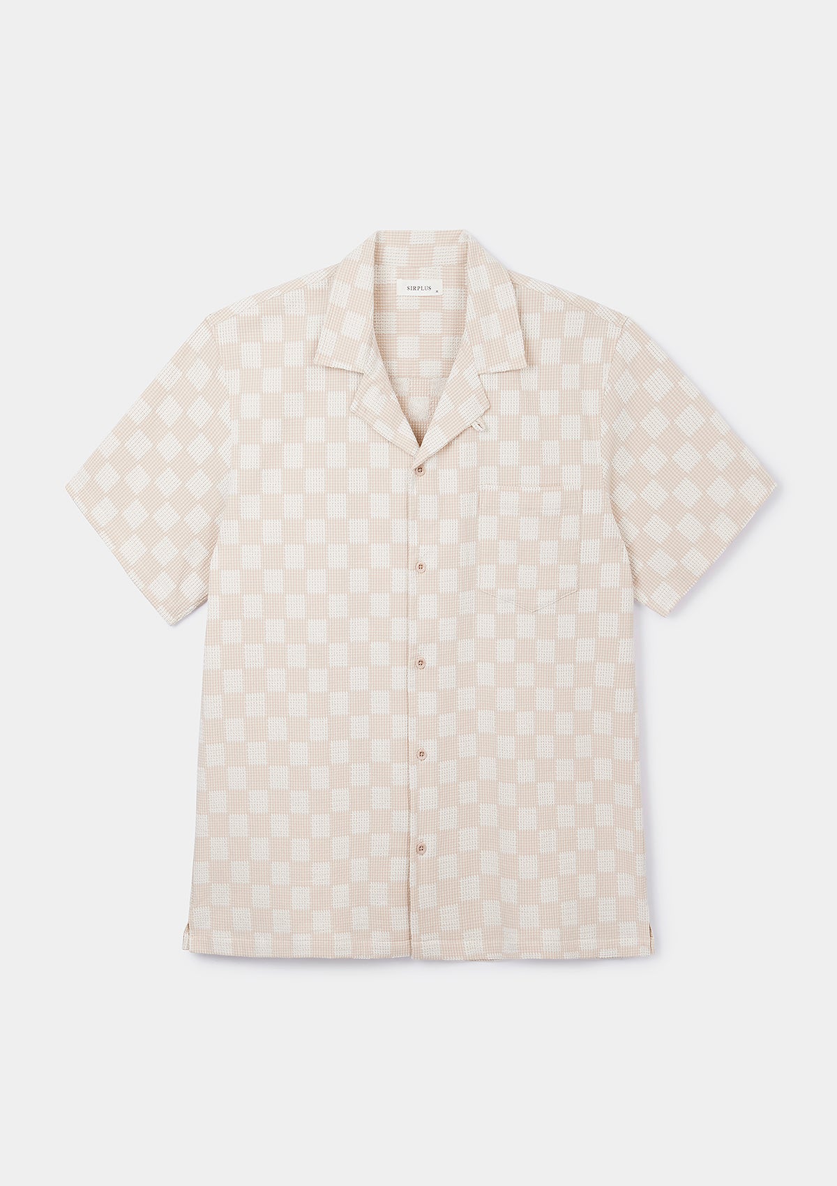 Beige Yarn Check Cuban Shirt, Cuban Shirt - SIRPLUS