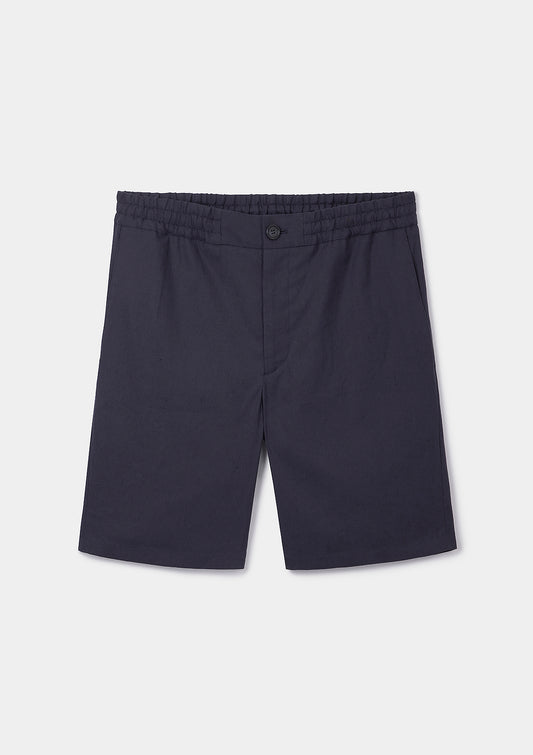Navy Cotton Linen Drawstring Shorts, Shorts - SIRPLUS