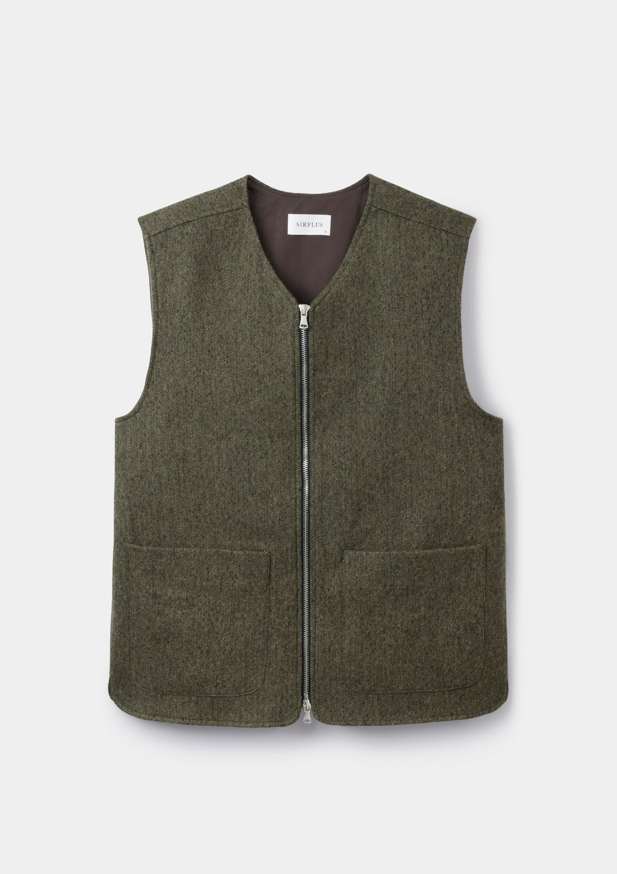 Green Brushed Herringbone Wool Gilet, Gilet - SIRPLUS