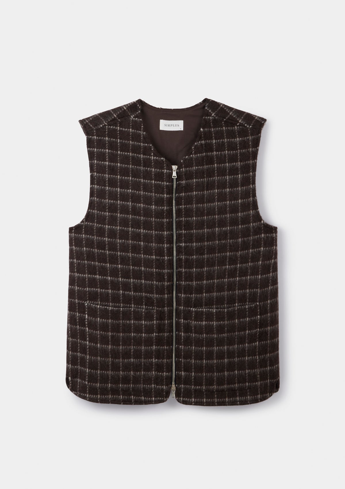 Brown Chalk Check Wool Gilet, Gilet - SIRPLUS