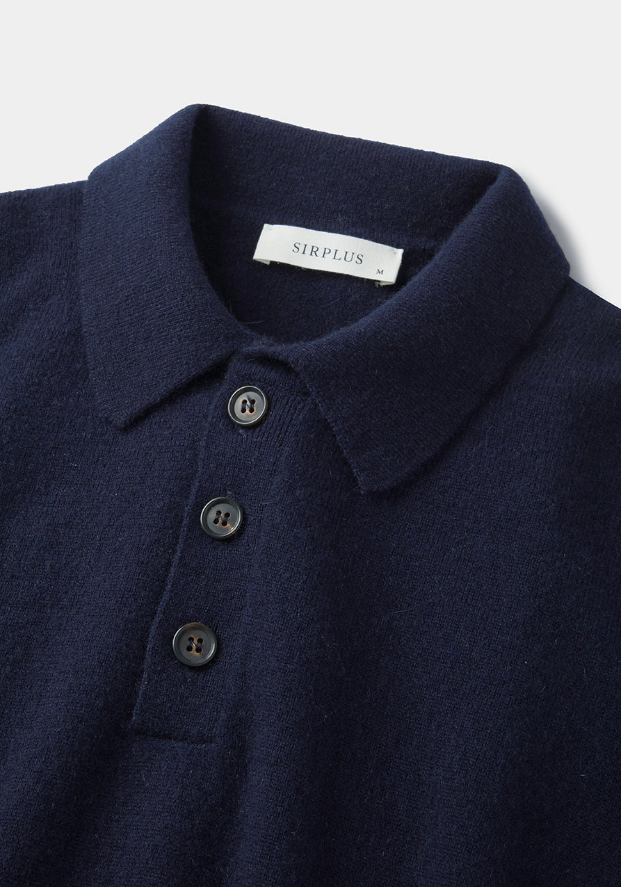 Navy Cashmere Long Sleeve Polo, Knit Polo - SIRPLUS