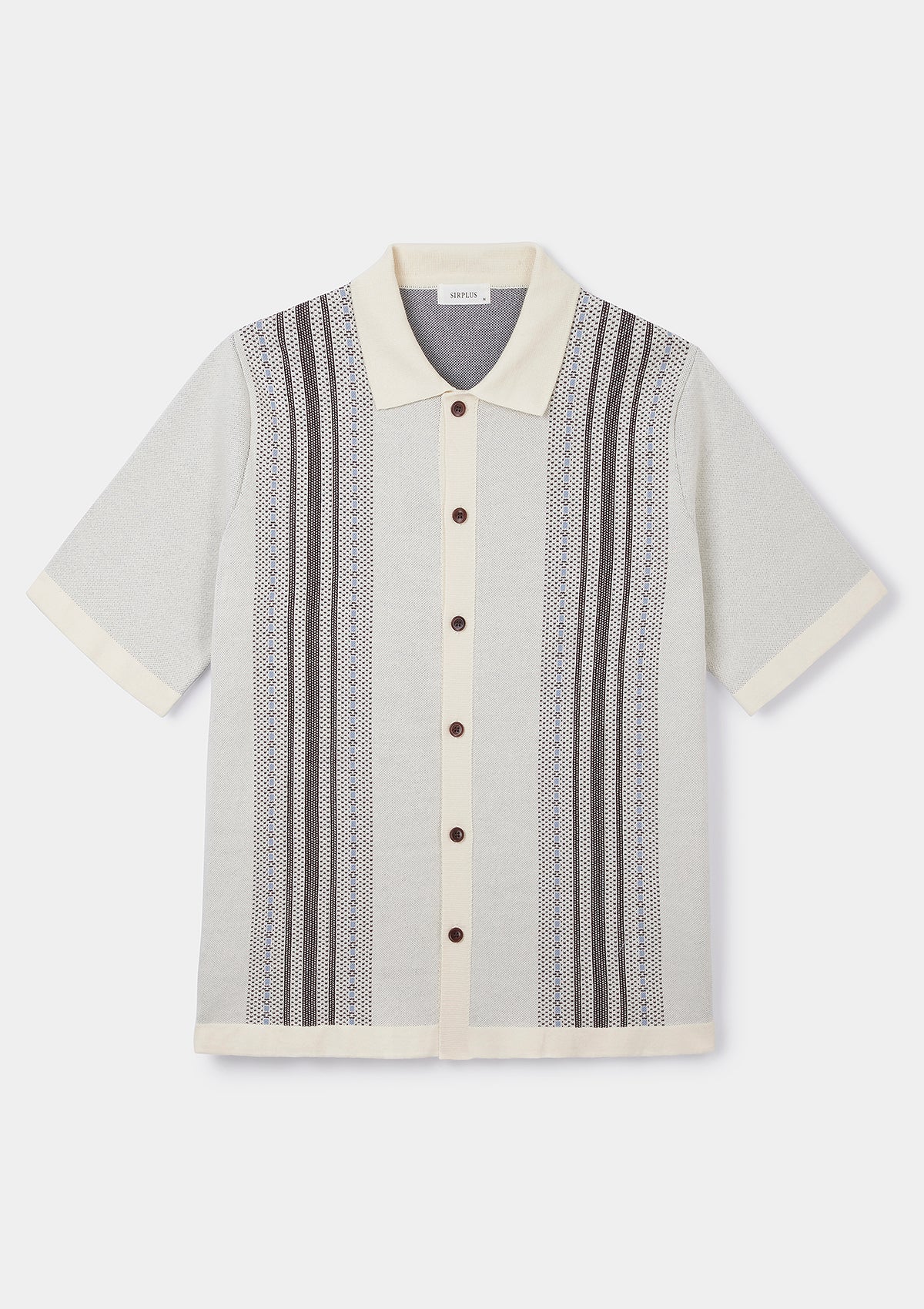 Cream Woven Panel Jacquard Polo, Polo Shirt - SIRPLUS