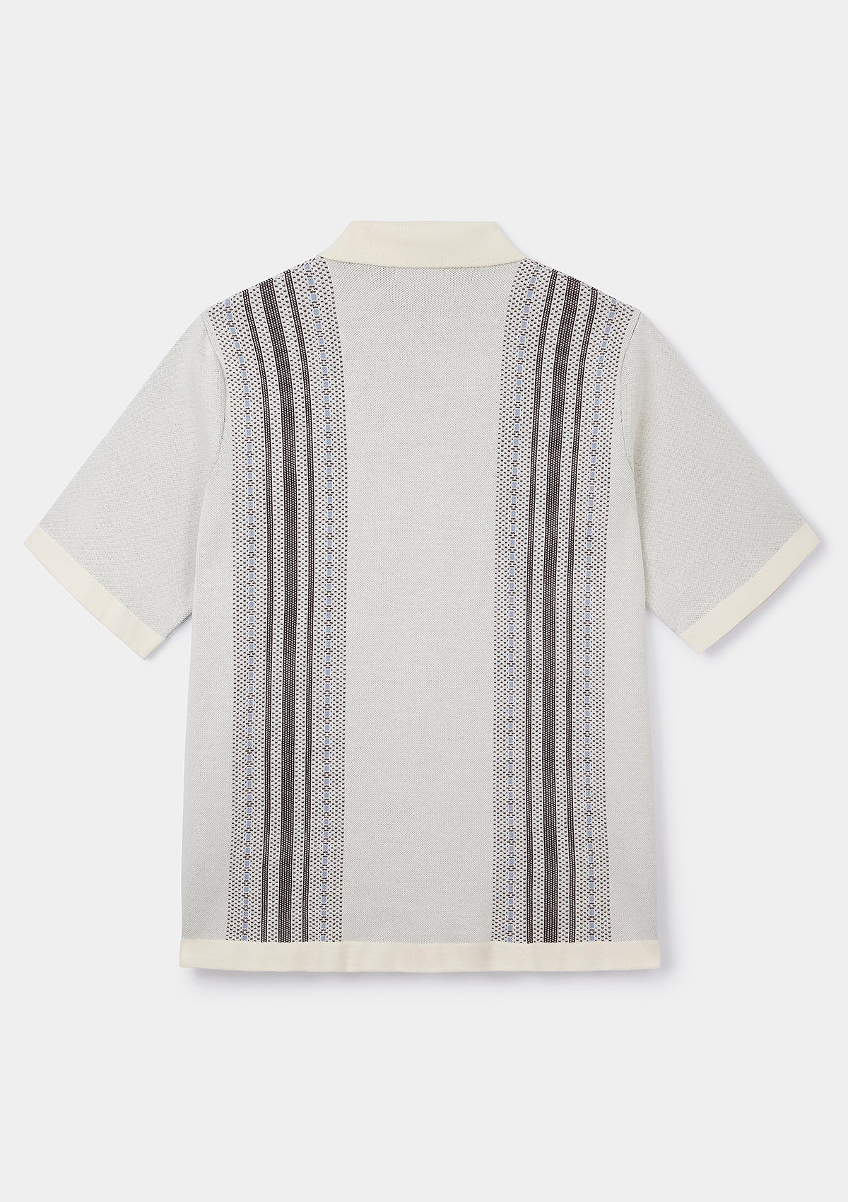 Cream Woven Panel Jacquard Polo, Polo Shirt - SIRPLUS