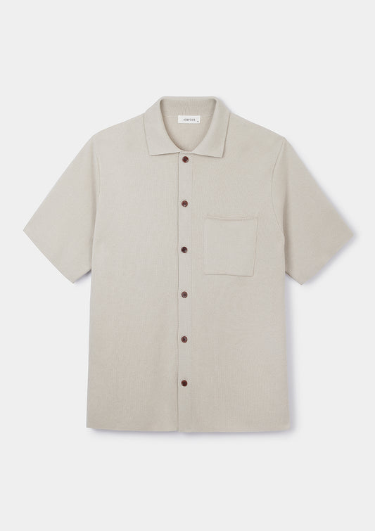 Chalk Cotton Knit Polo, Polo Shirt - SIRPLUS