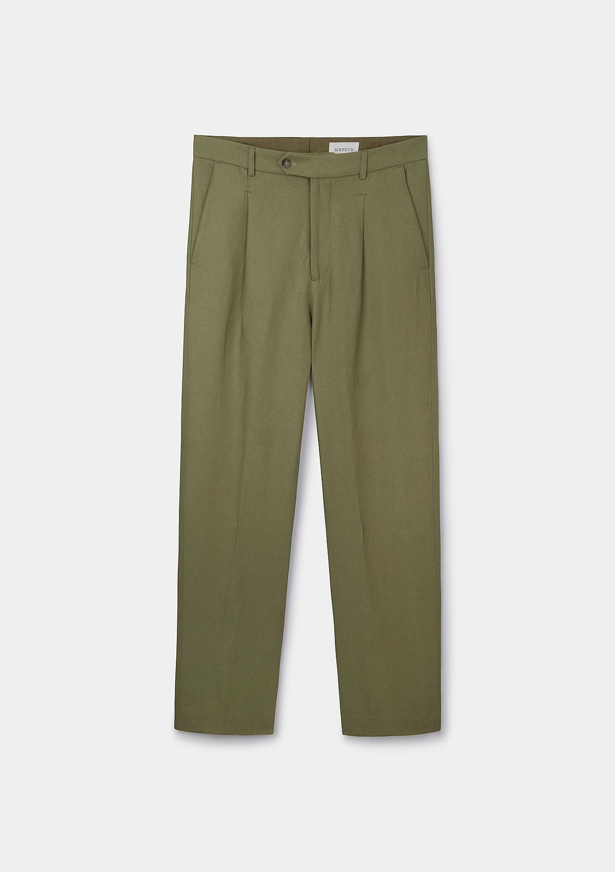 Sage Green Cotton Linen Pleated Trousers, Casual Trousers - SIRPLUS