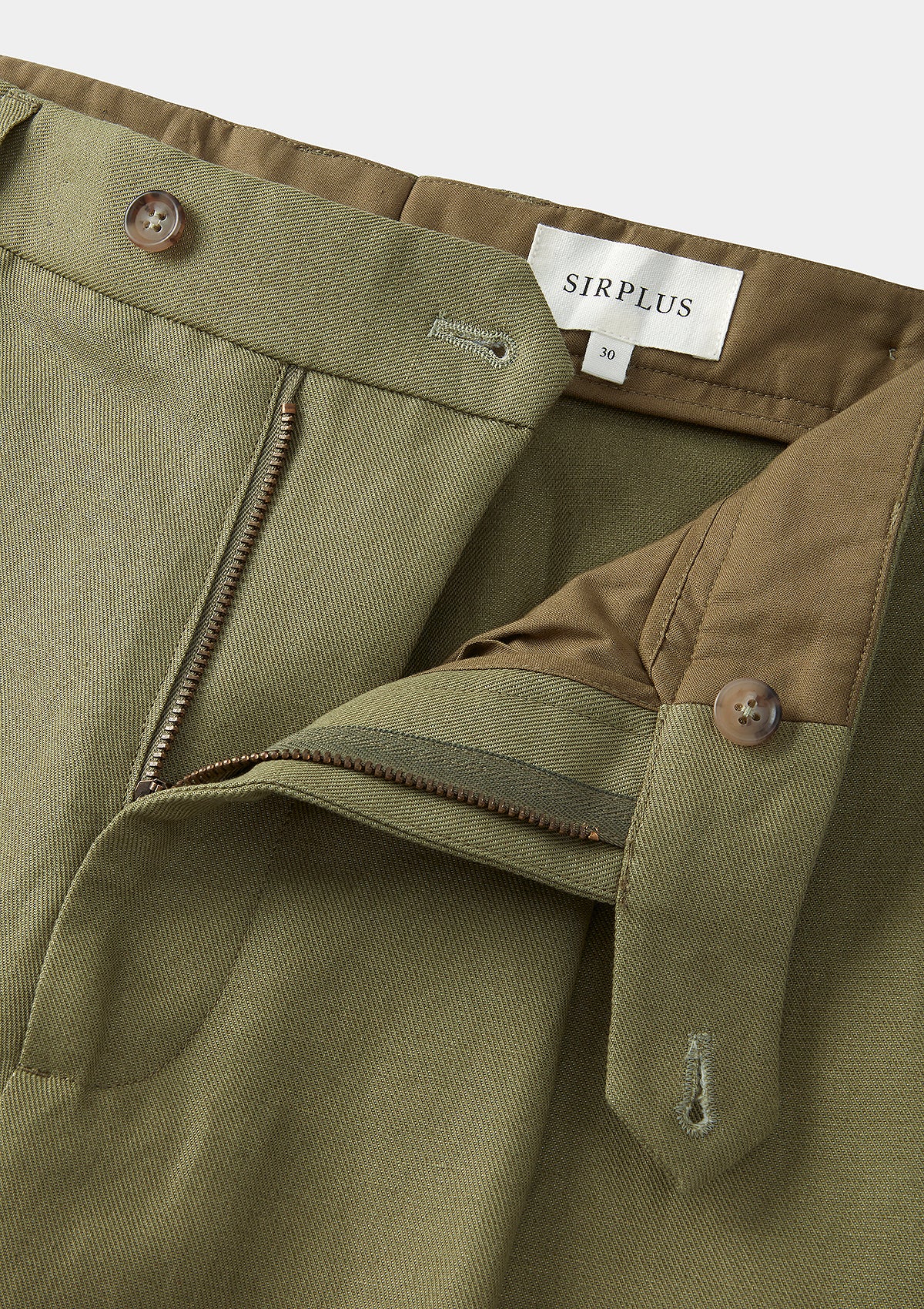 Sage Green Cotton Linen Pleated Trousers, Casual Trousers - SIRPLUS