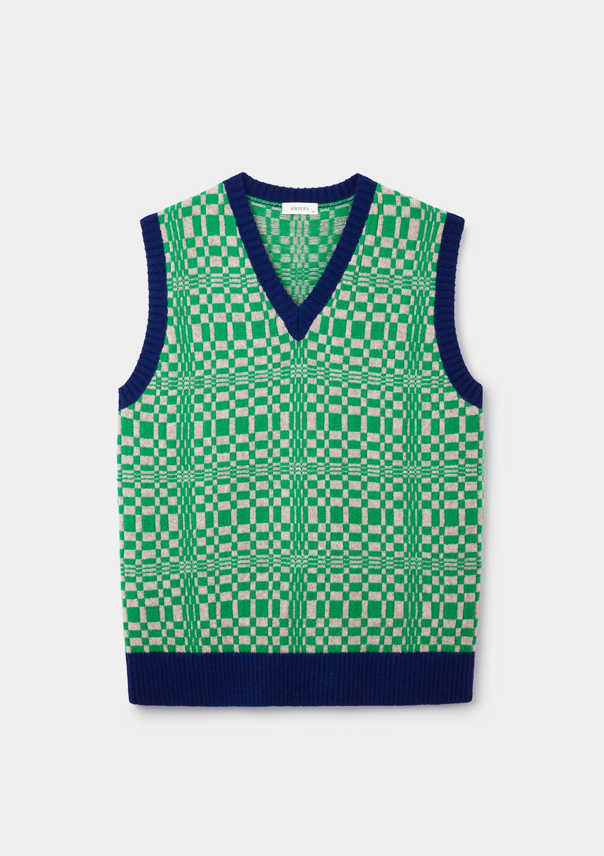 Canal Green Plaid Fair-Isle Lambswool Vest, Knit Vest - SIRPLUS