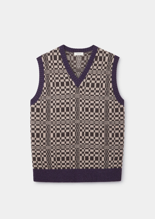 Driftwood Plaid Fair-Isle Lambswool Vest, Knit Vest - SIRPLUS